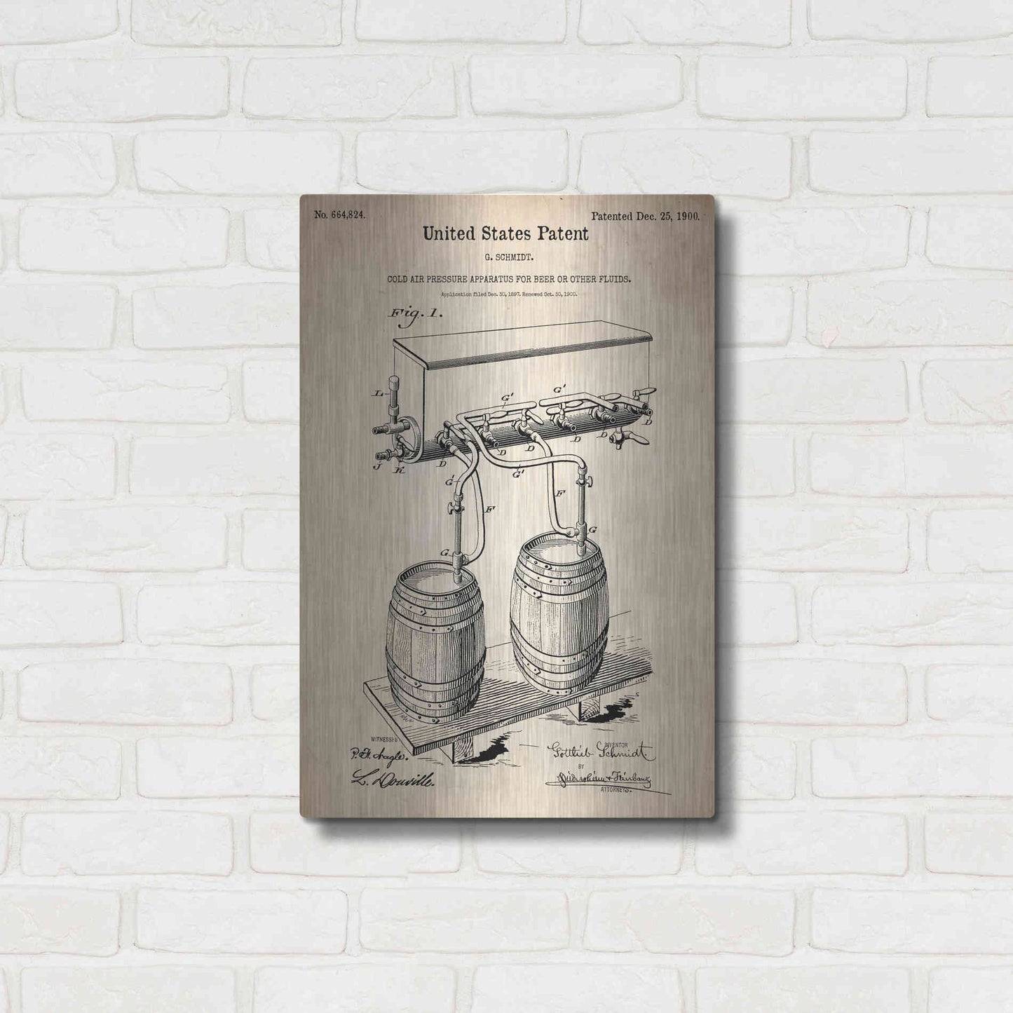 Luxe Metal Art 'Beer Barrel Vintage Patent Blueprint' Metal Wall Art,16x24