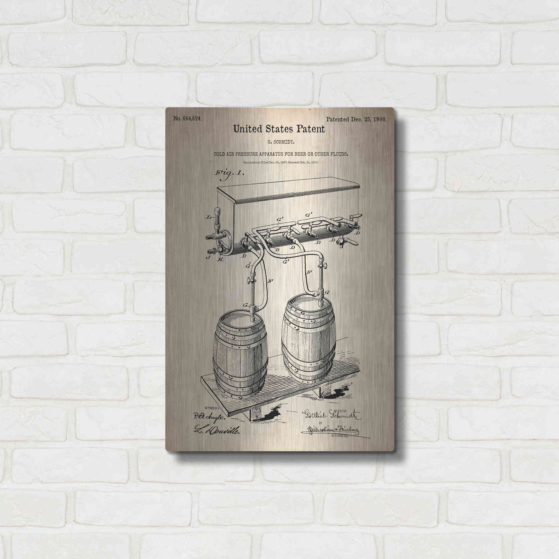 Luxe Metal Art 'Beer Barrel Vintage Patent Blueprint' Metal Wall Art,16x24