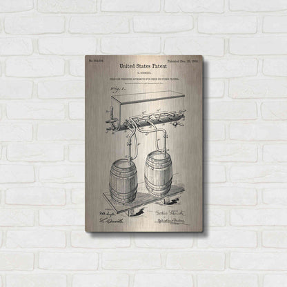 Luxe Metal Art 'Beer Barrel Vintage Patent Blueprint' Metal Wall Art,16x24