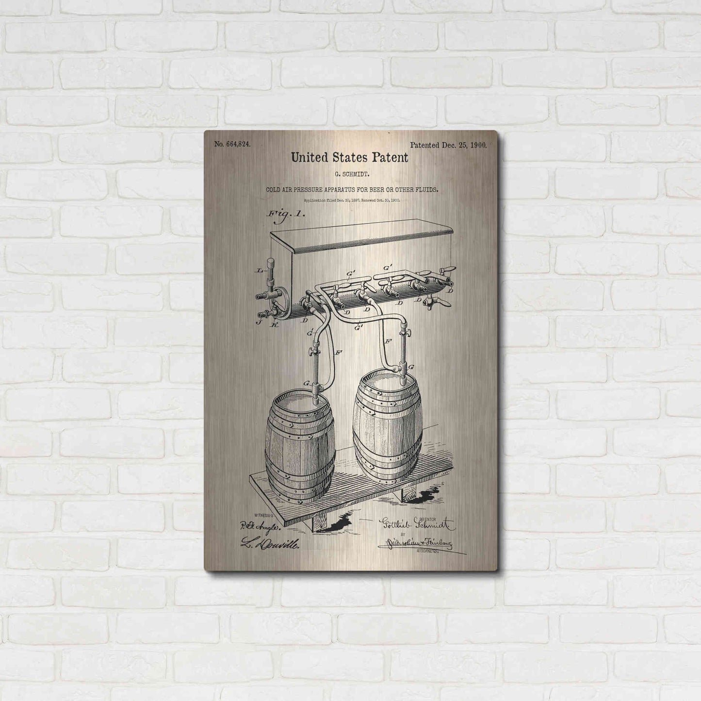 Luxe Metal Art 'Beer Barrel Vintage Patent Blueprint' Metal Wall Art,24x36