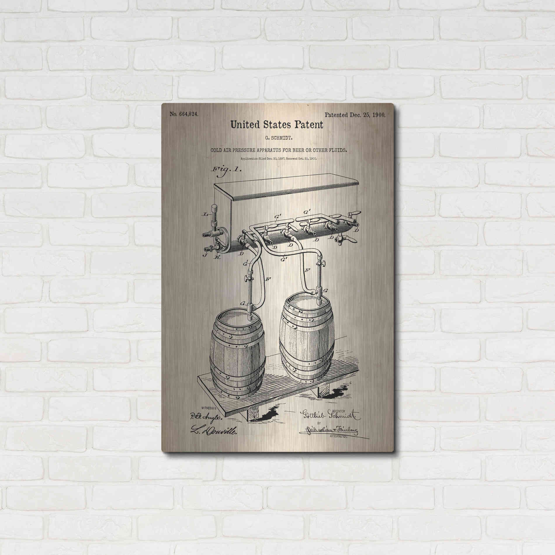 Luxe Metal Art 'Beer Barrel Vintage Patent Blueprint' Metal Wall Art,24x36