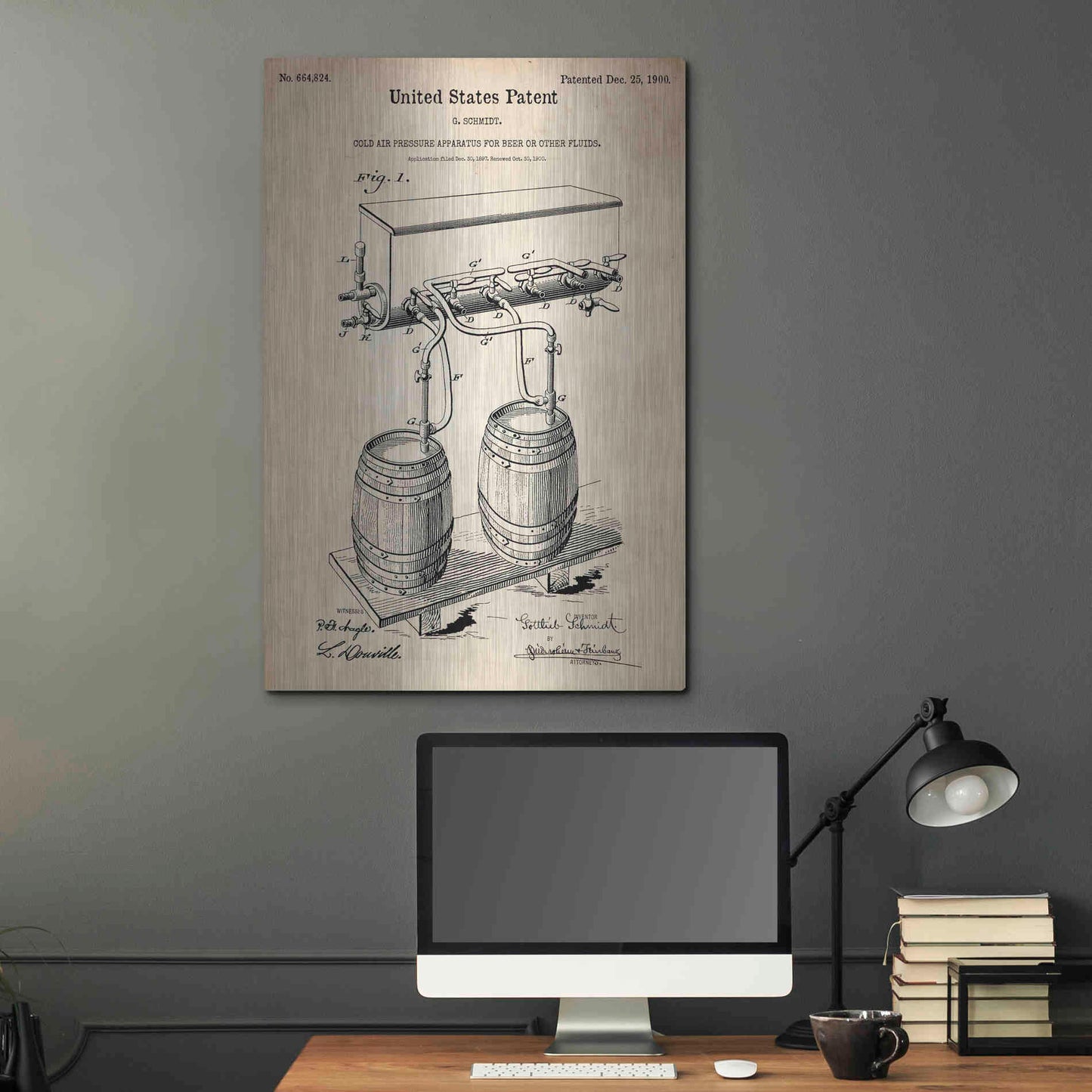 Luxe Metal Art 'Beer Barrel Vintage Patent Blueprint' Metal Wall Art,24x36
