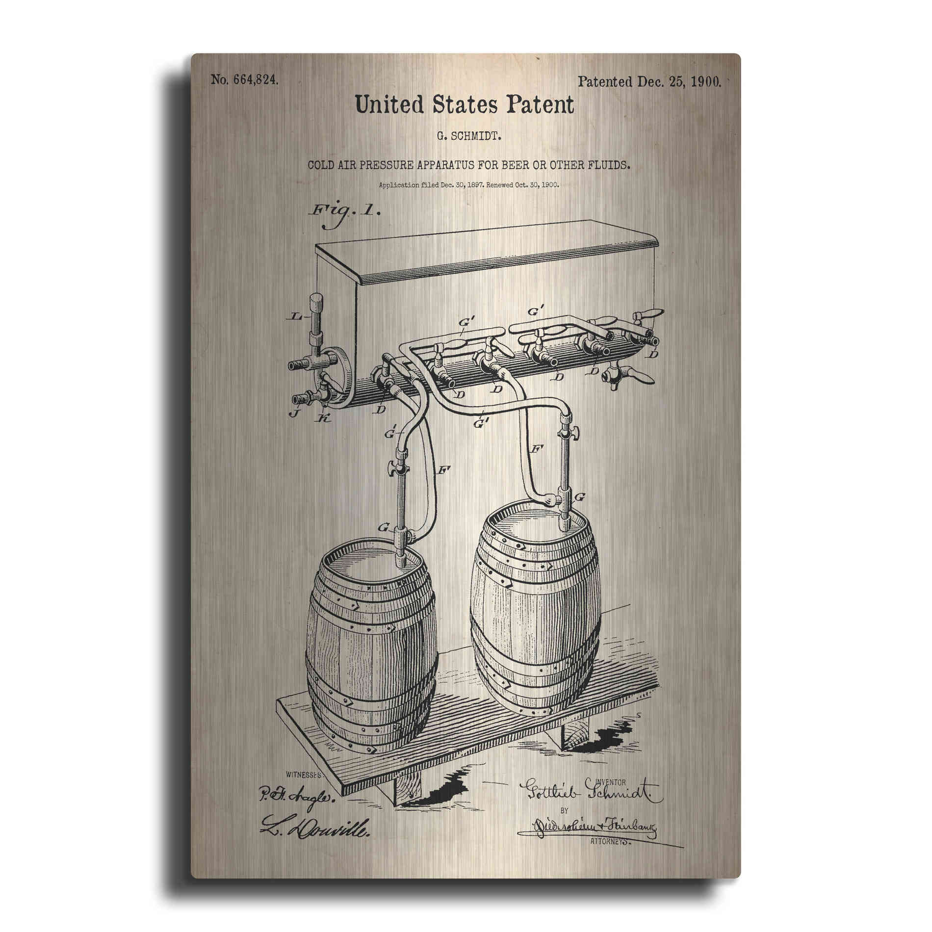 Luxe Metal Art 'Beer Barrel Vintage Patent Blueprint' Metal Wall Art