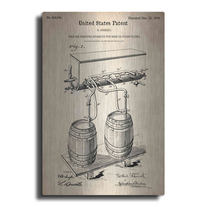 Luxe Metal Art 'Beer Barrel Vintage Patent Blueprint' Metal Wall Art