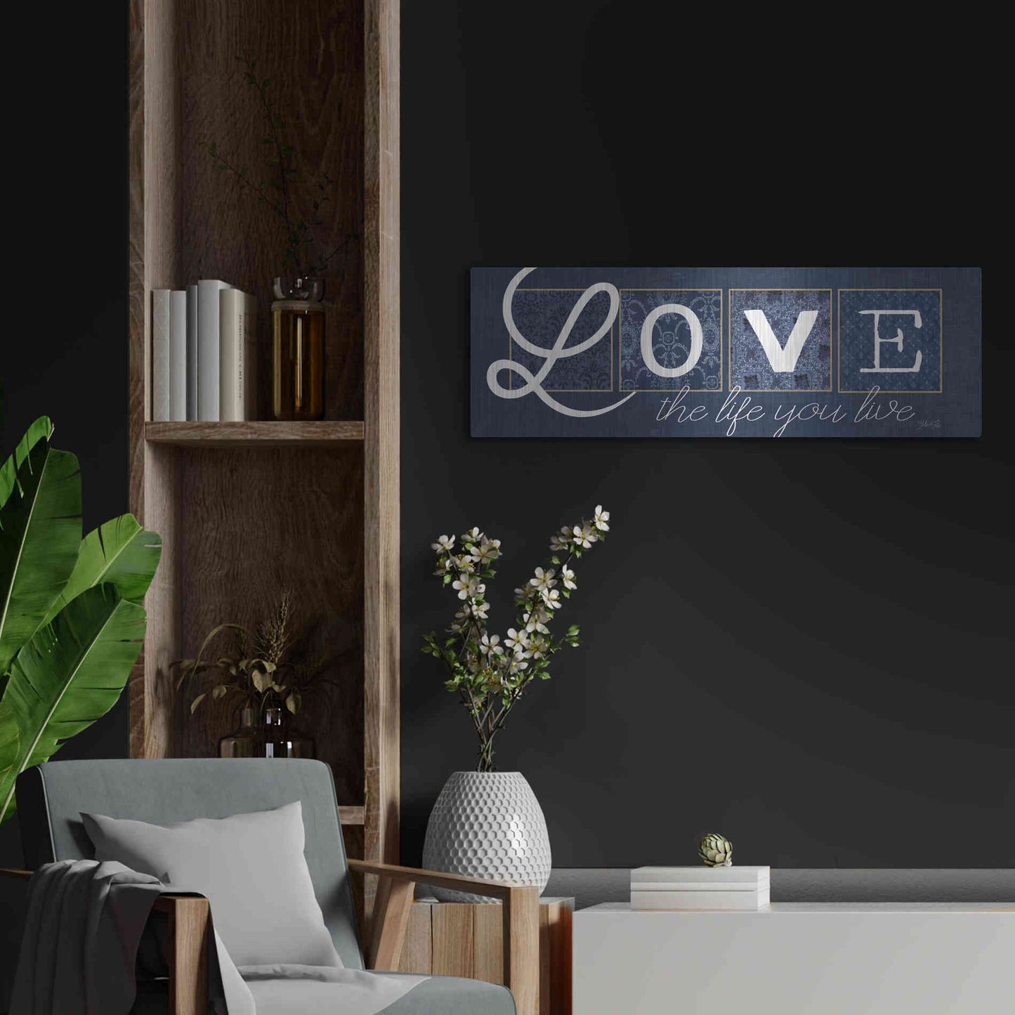 Luxe Metal Art 'Love the Life You Live' by Marla Rae, Metal Wall Art,36x12