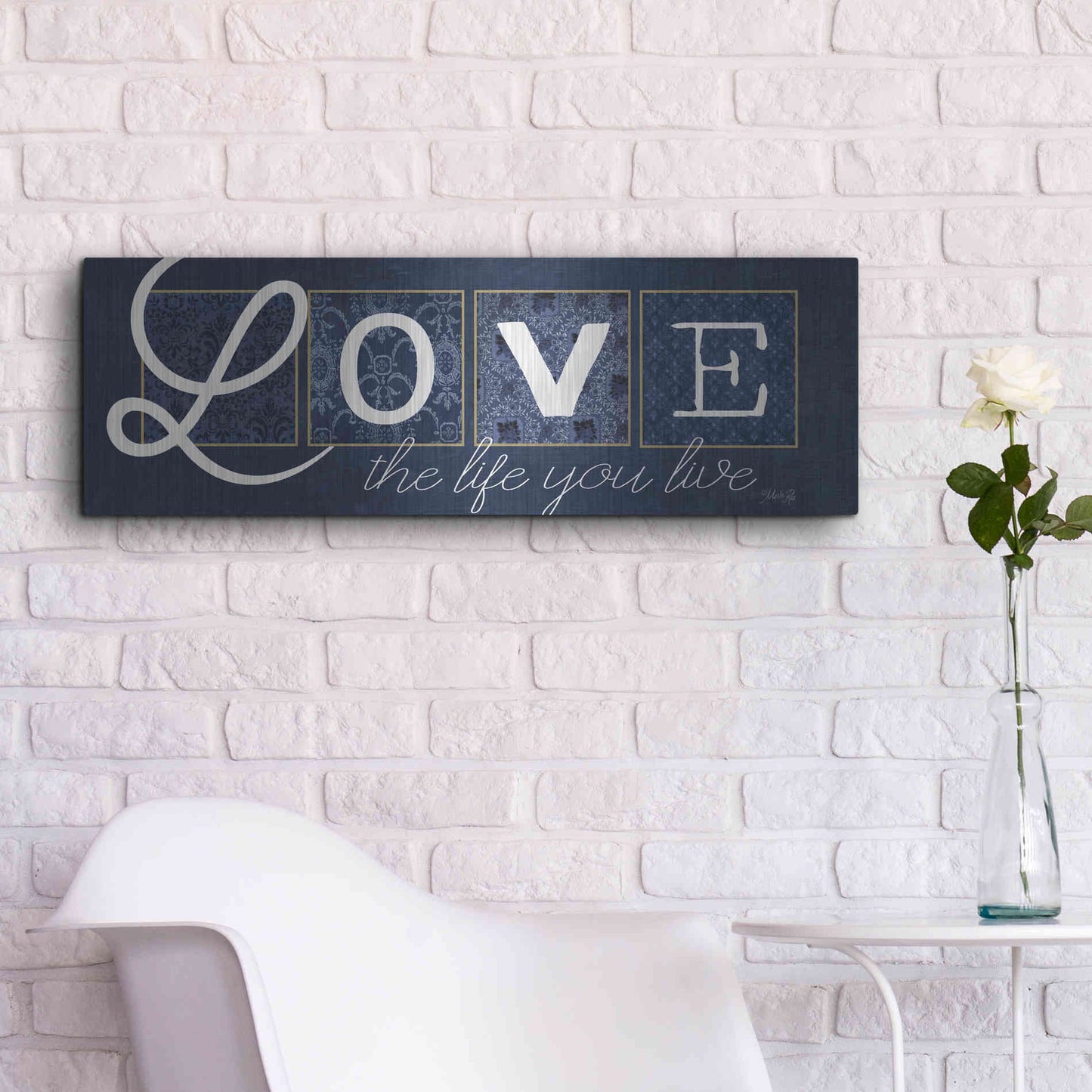 Luxe Metal Art 'Love the Life You Live' by Marla Rae, Metal Wall Art,36x12