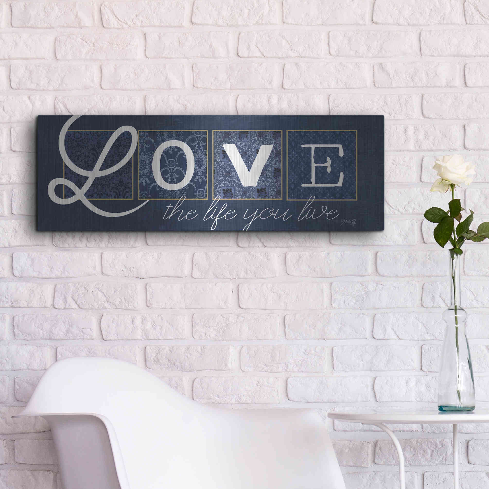 Luxe Metal Art 'Love the Life You Live' by Marla Rae, Metal Wall Art,36x12