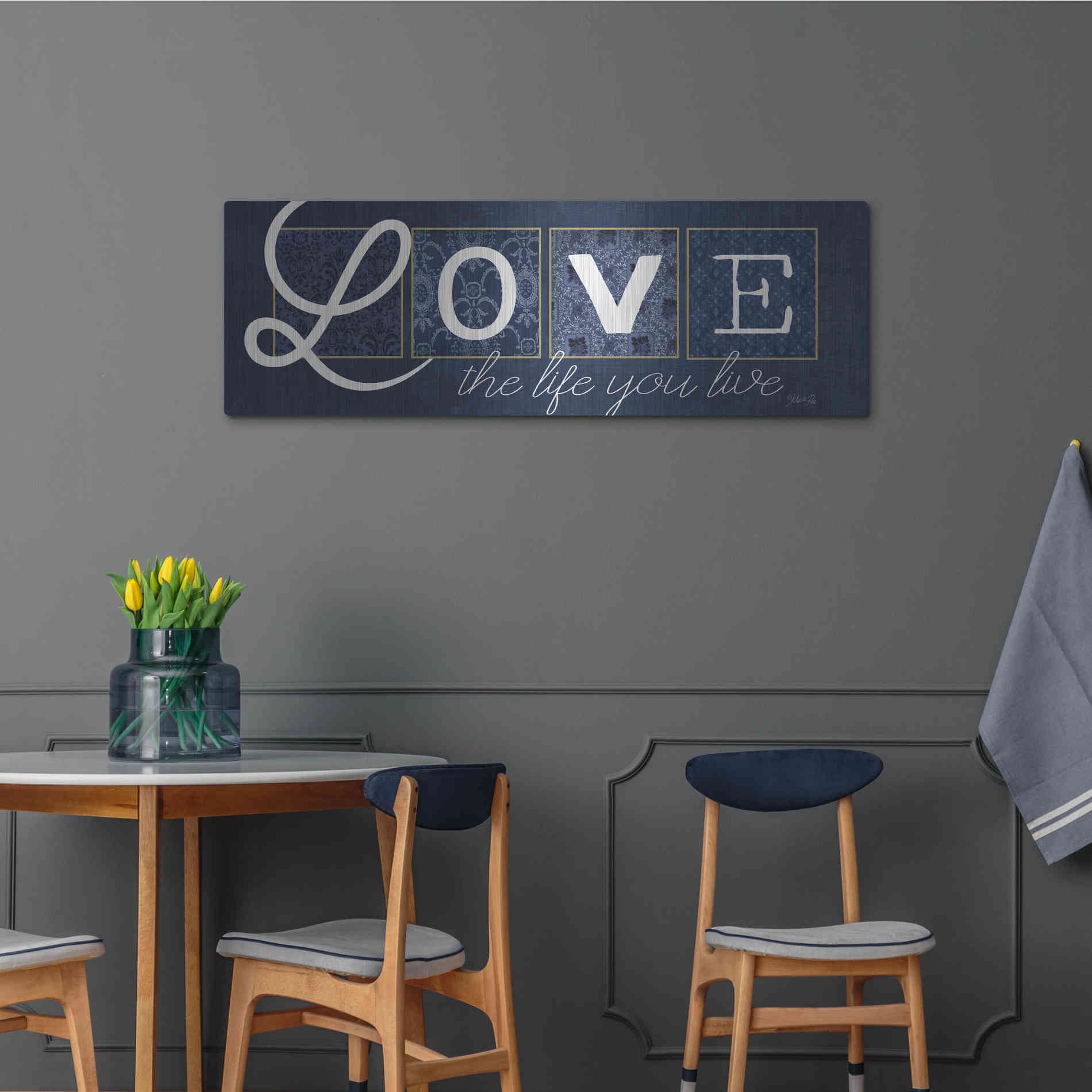 Luxe Metal Art 'Love the Life You Live' by Marla Rae, Metal Wall Art,48x16