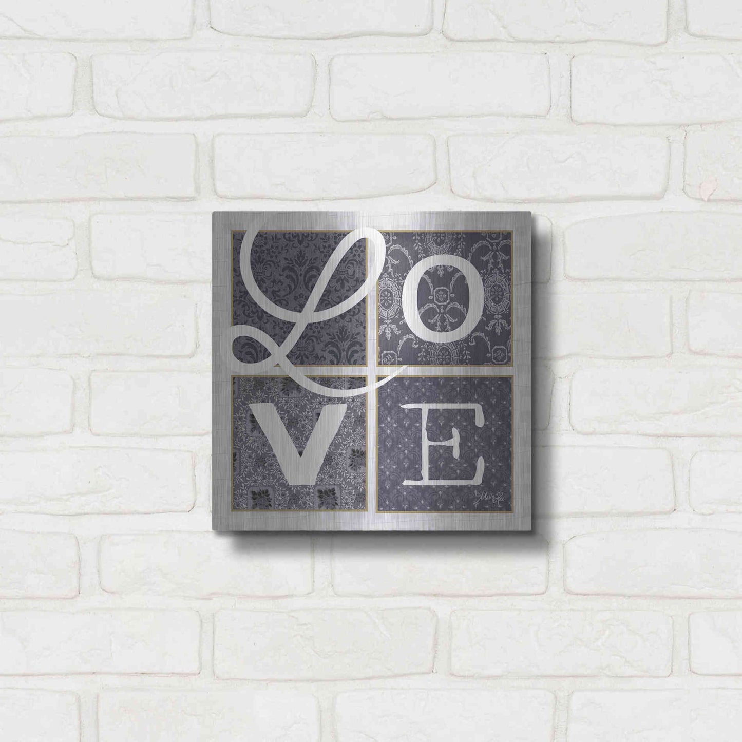 Luxe Metal Art 'LOVE Squared in Gray' by Marla Rae, Metal Wall Art,12x12