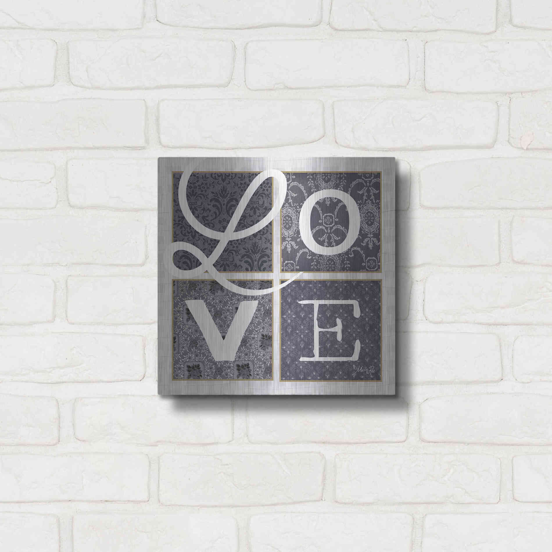 Luxe Metal Art 'LOVE Squared in Gray' by Marla Rae, Metal Wall Art,12x12