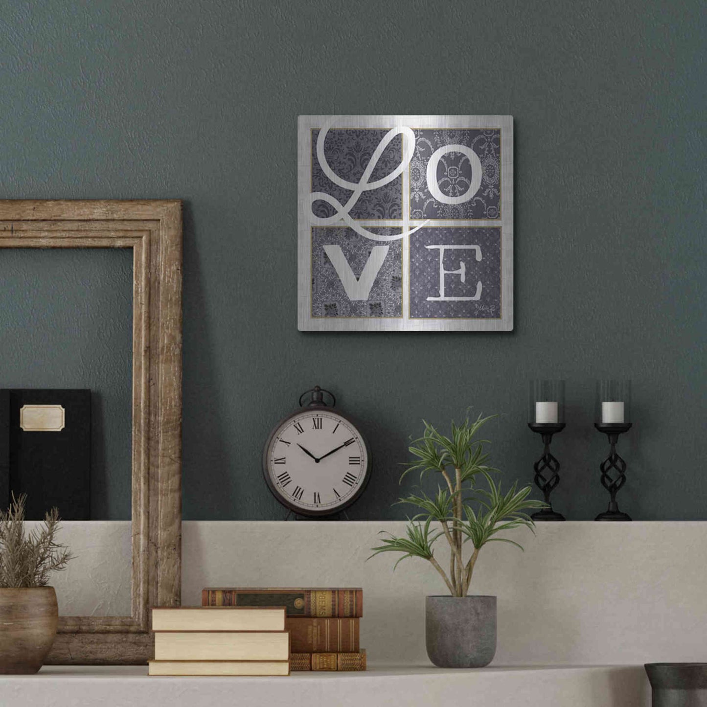 Luxe Metal Art 'LOVE Squared in Gray' by Marla Rae, Metal Wall Art,12x12