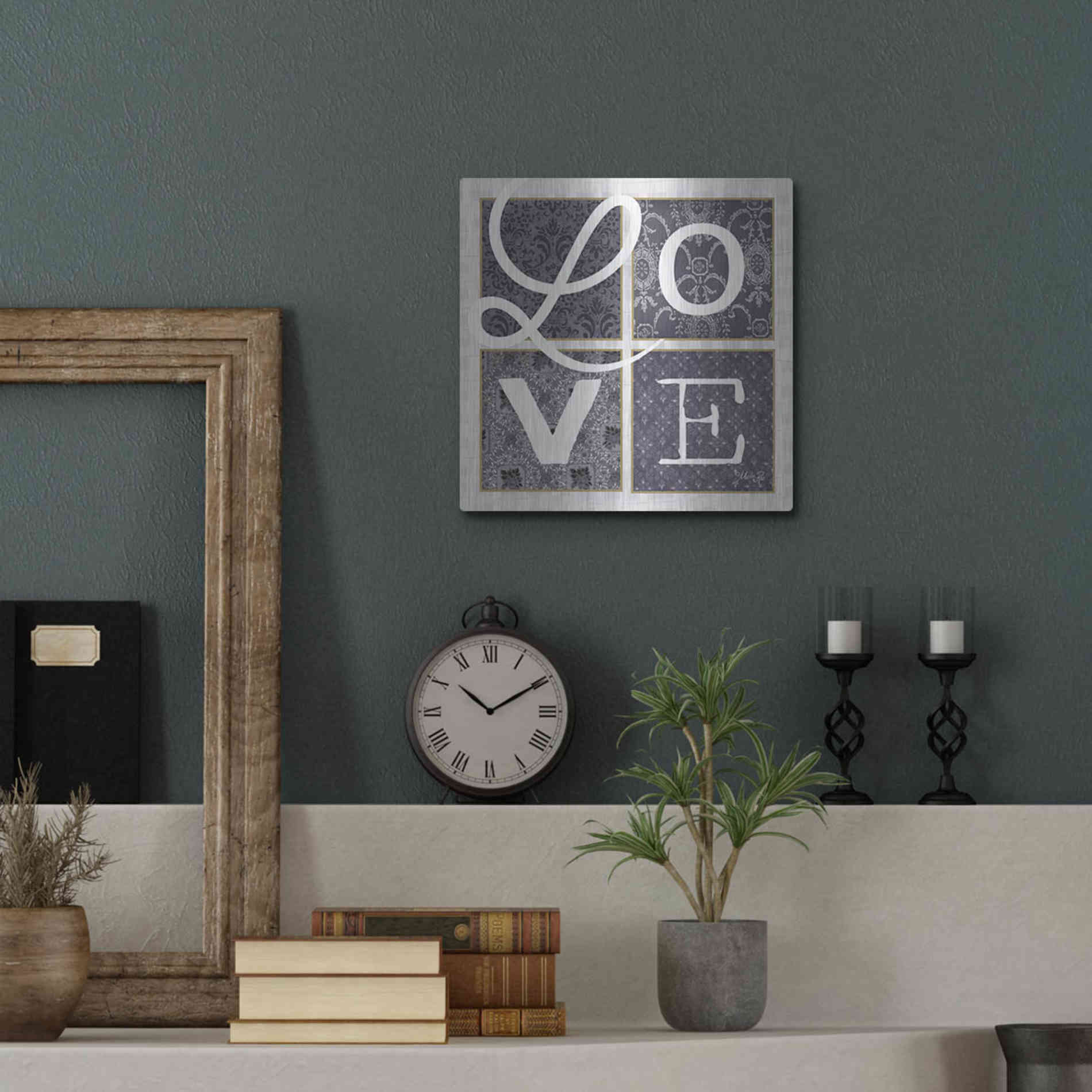 Luxe Metal Art 'LOVE Squared in Gray' by Marla Rae, Metal Wall Art,12x12