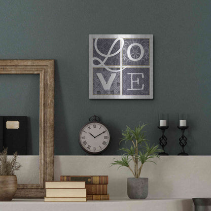 Luxe Metal Art 'LOVE Squared in Gray' by Marla Rae, Metal Wall Art,12x12