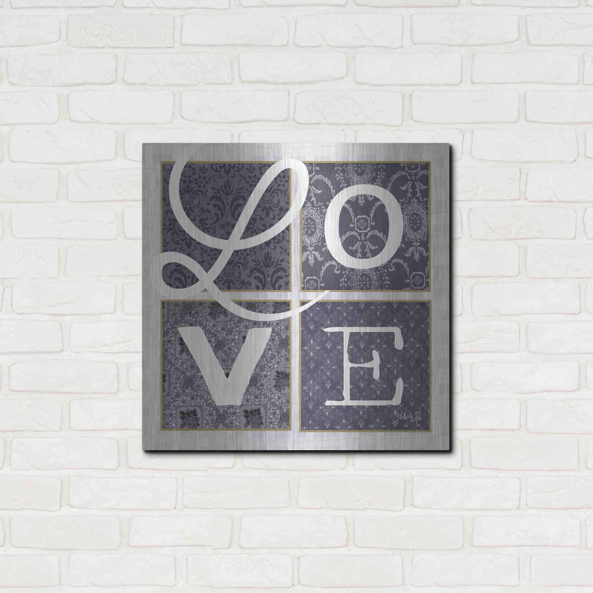 Luxe Metal Art 'LOVE Squared in Gray' by Marla Rae, Metal Wall Art,24x24