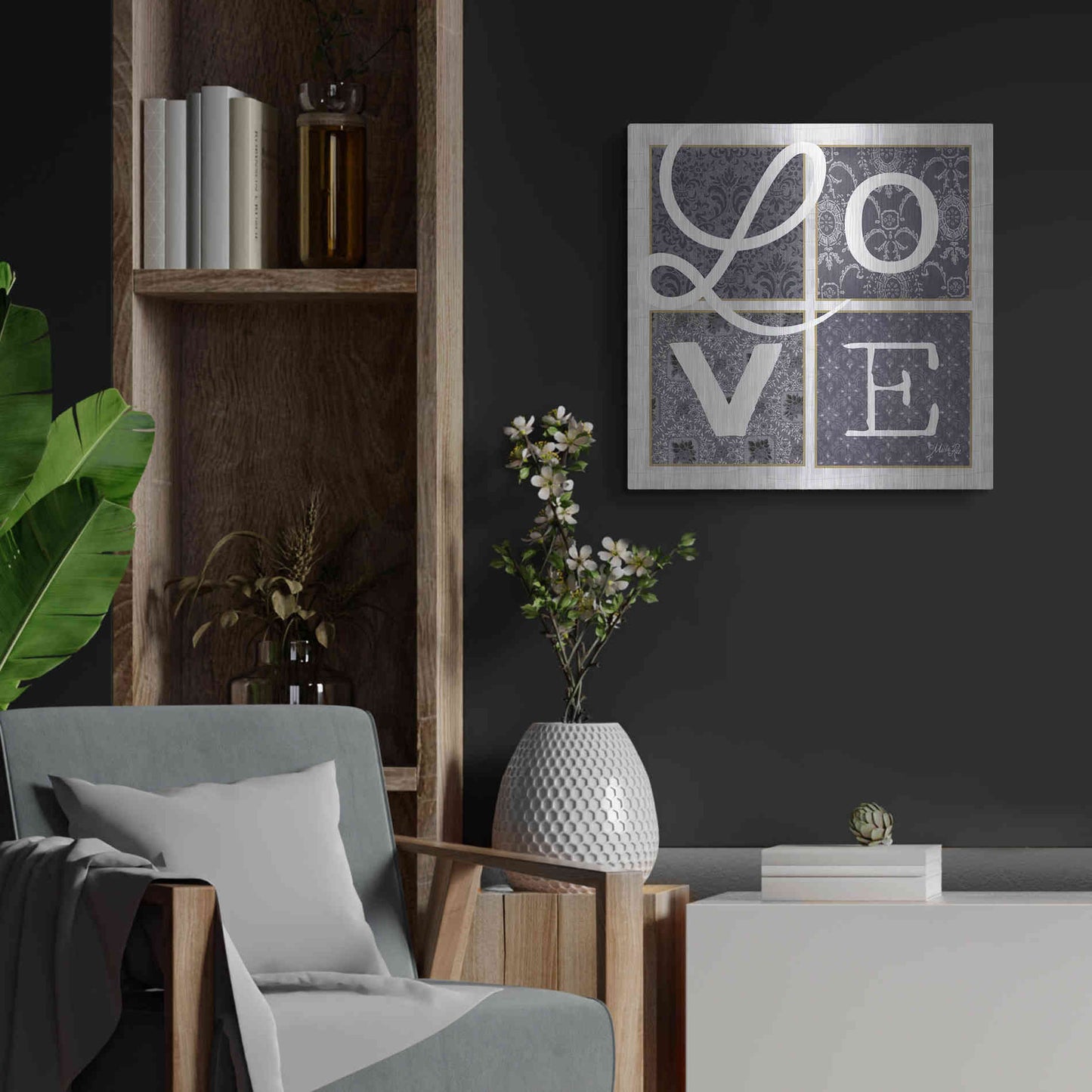 Luxe Metal Art 'LOVE Squared in Gray' by Marla Rae, Metal Wall Art,24x24