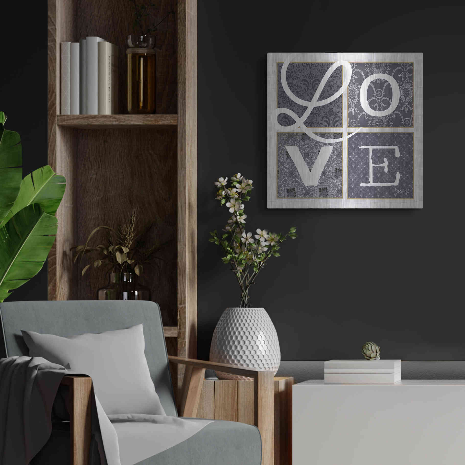 Luxe Metal Art 'LOVE Squared in Gray' by Marla Rae, Metal Wall Art,24x24