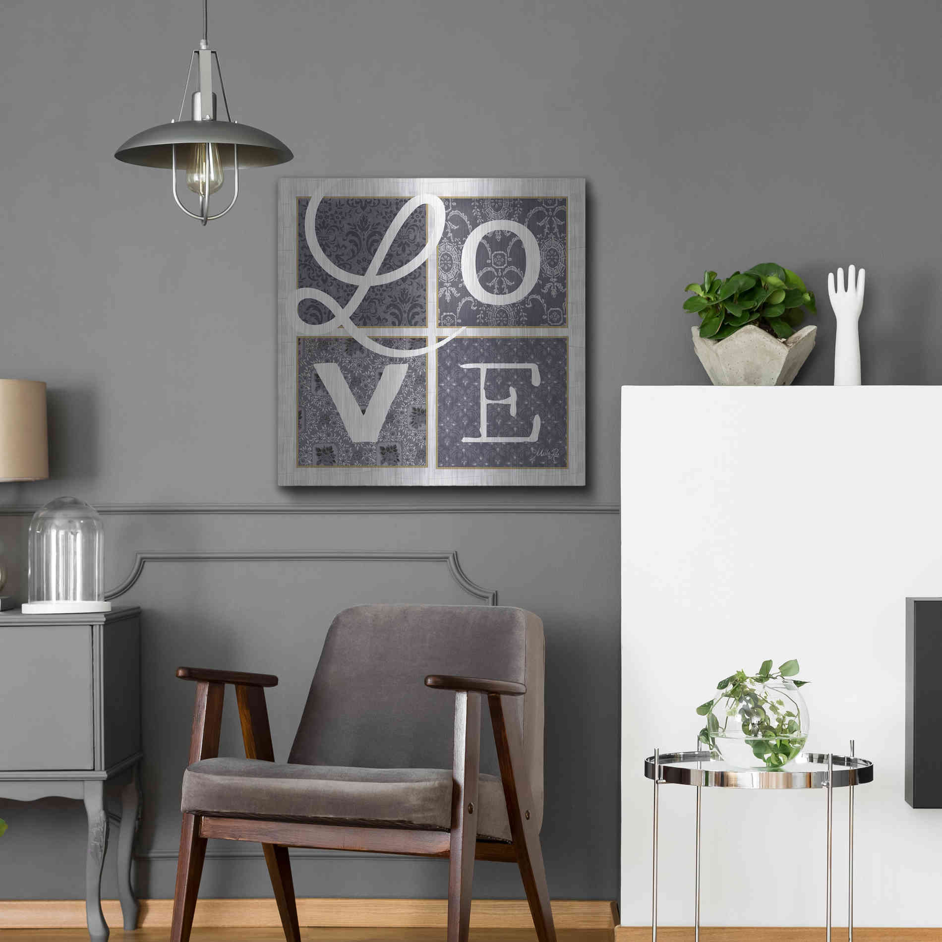 Luxe Metal Art 'LOVE Squared in Gray' by Marla Rae, Metal Wall Art,24x24