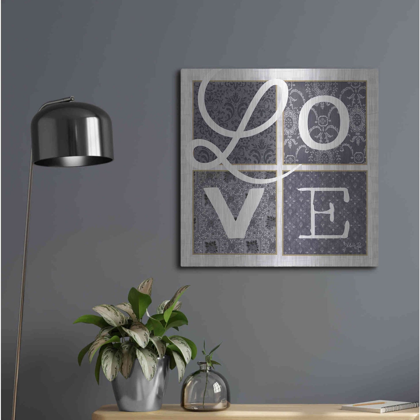 Luxe Metal Art 'LOVE Squared in Gray' by Marla Rae, Metal Wall Art,24x24