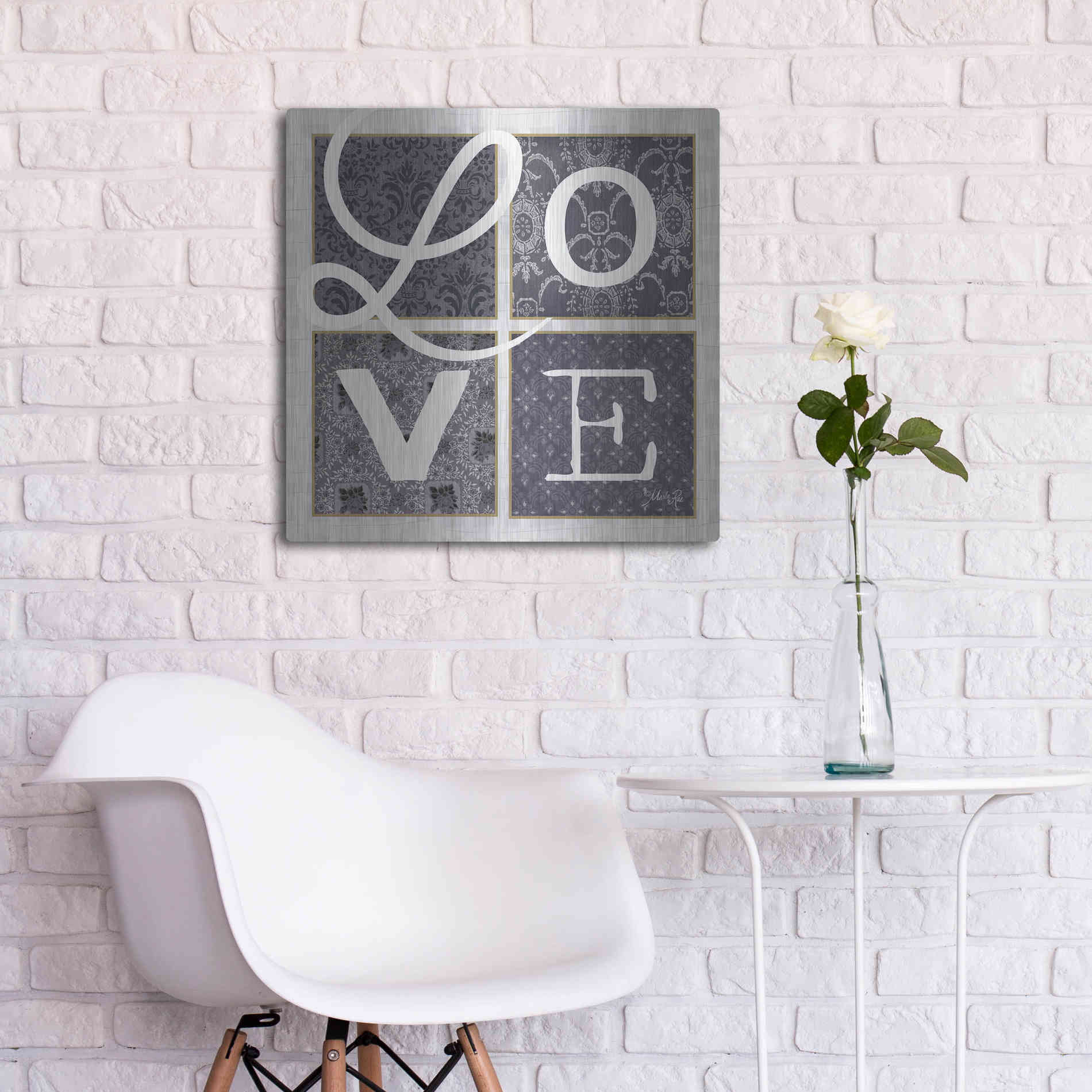 Luxe Metal Art 'LOVE Squared in Gray' by Marla Rae, Metal Wall Art,24x24