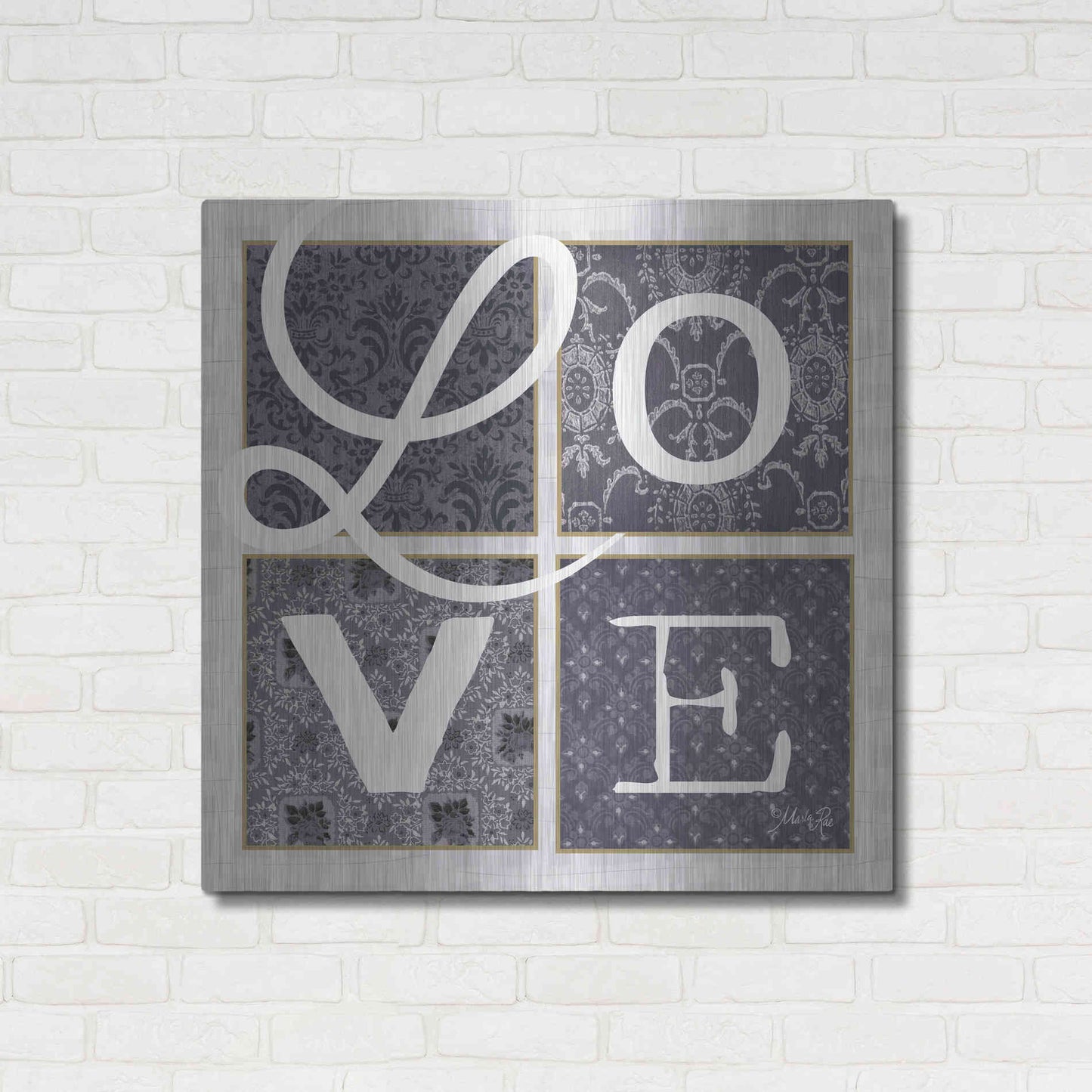 Luxe Metal Art 'LOVE Squared in Gray' by Marla Rae, Metal Wall Art,36x36
