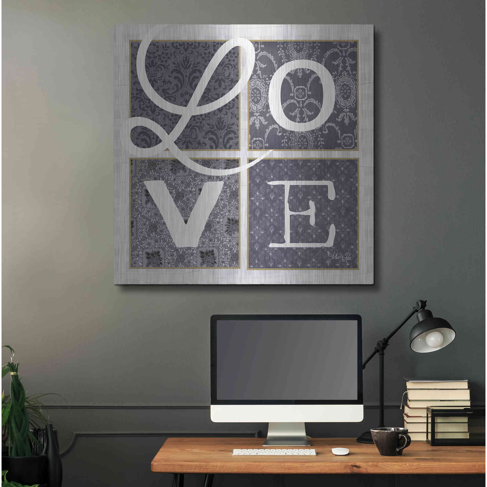 Luxe Metal Art 'LOVE Squared in Gray' by Marla Rae, Metal Wall Art,36x36