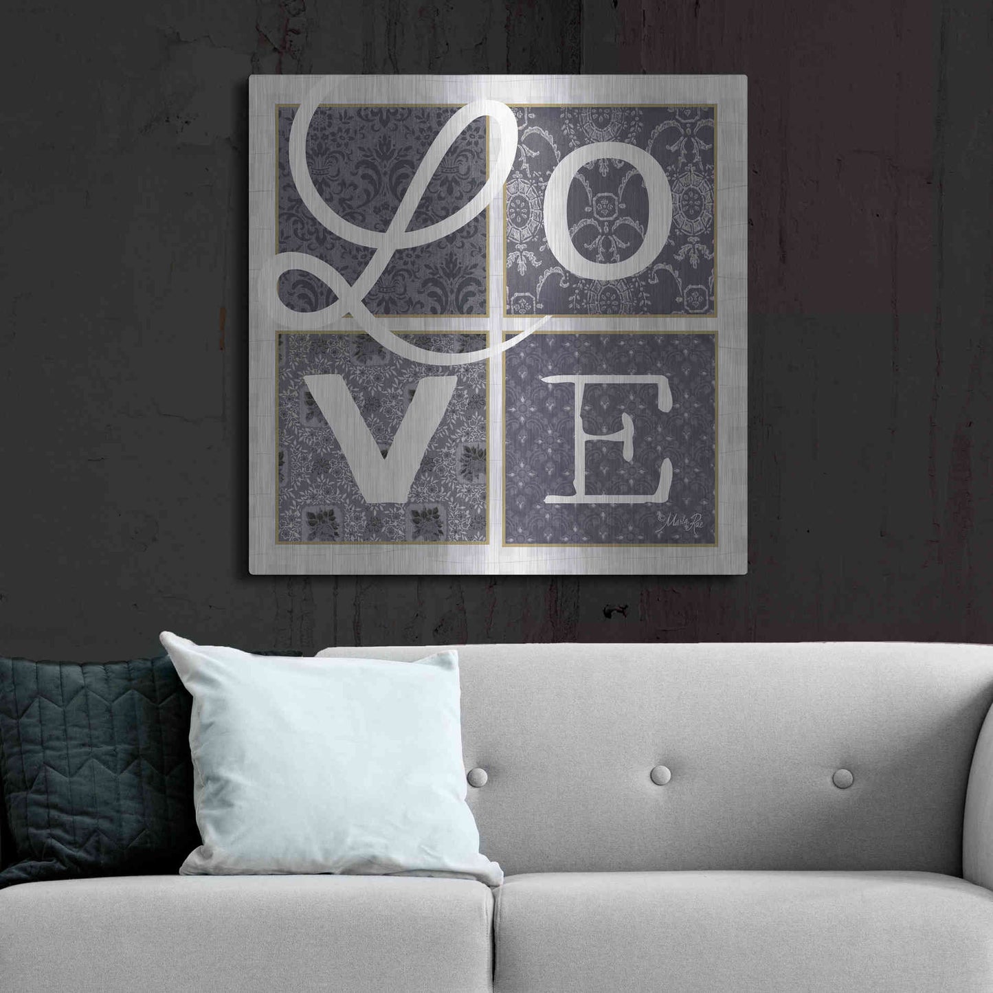 Luxe Metal Art 'LOVE Squared in Gray' by Marla Rae, Metal Wall Art,36x36