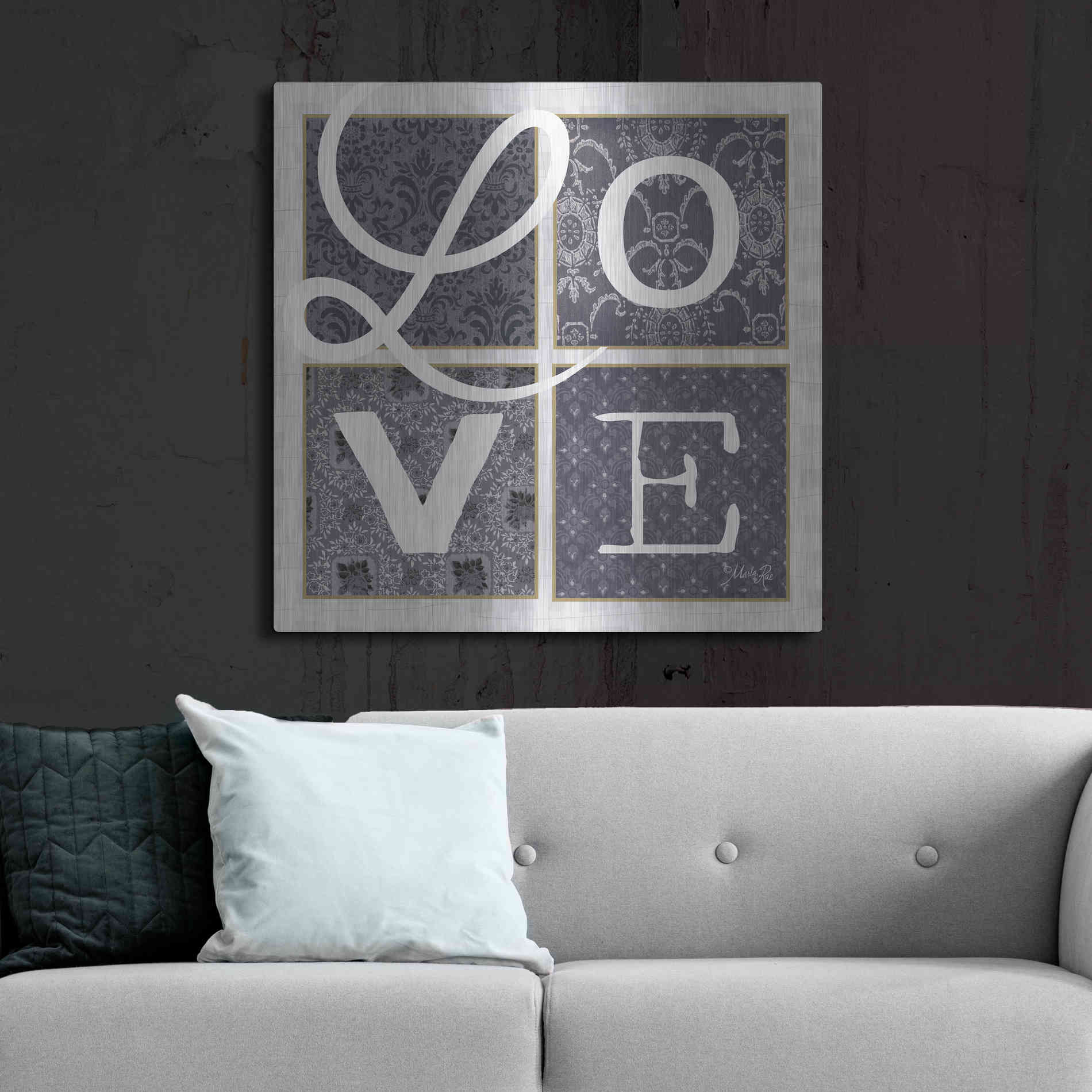 Luxe Metal Art 'LOVE Squared in Gray' by Marla Rae, Metal Wall Art,36x36