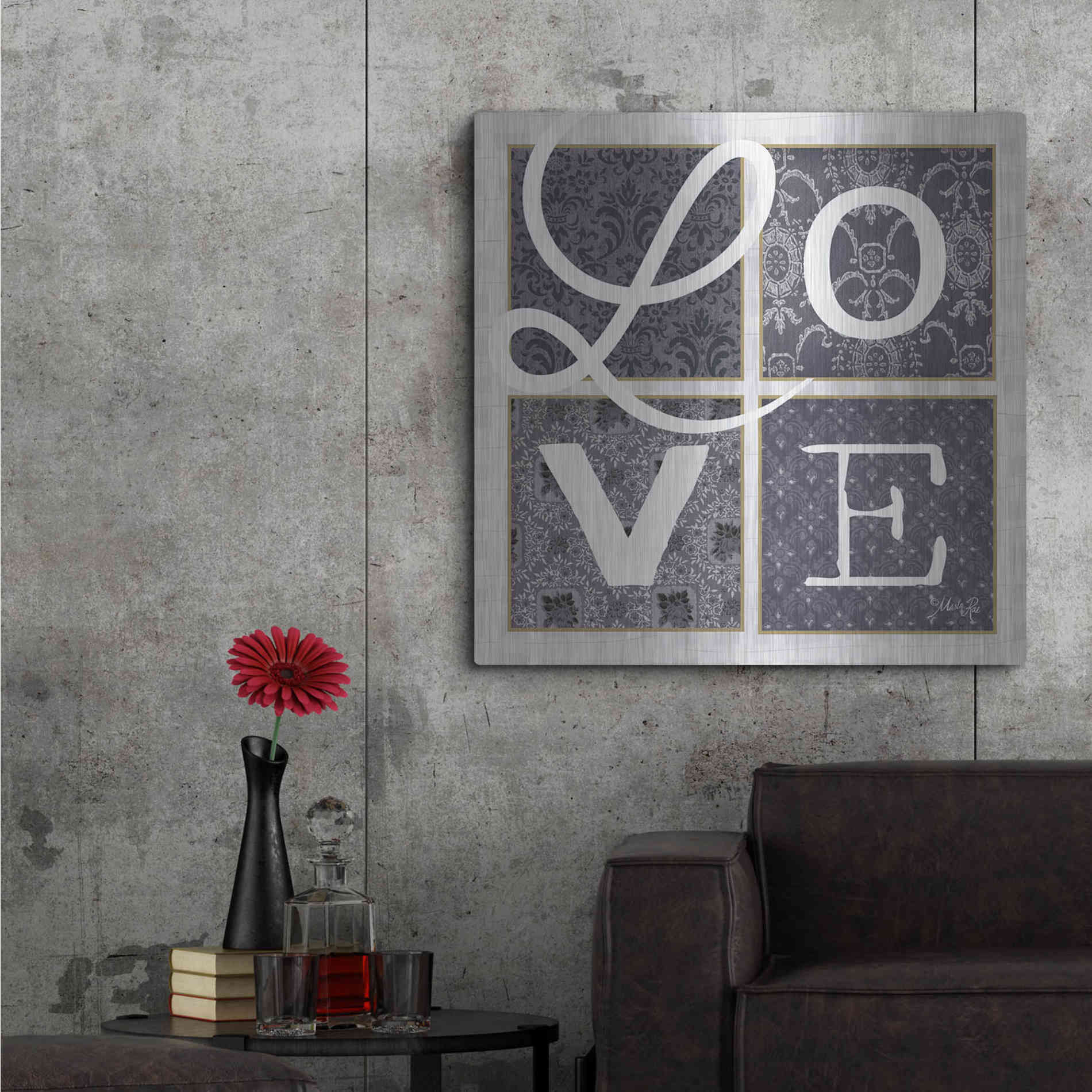 Luxe Metal Art 'LOVE Squared in Gray' by Marla Rae, Metal Wall Art,36x36