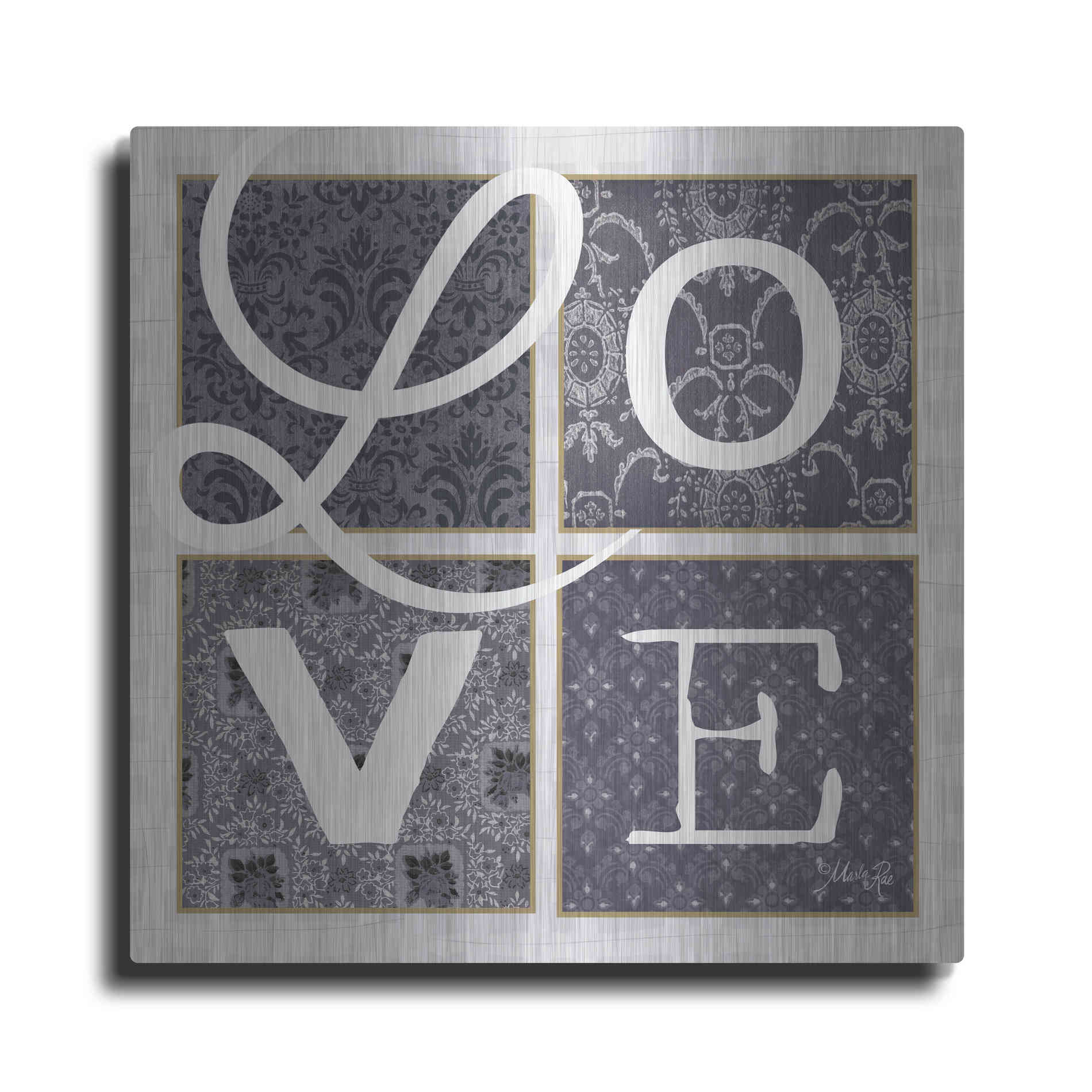 Luxe Metal Art 'LOVE Squared in Gray' by Marla Rae, Metal Wall Art