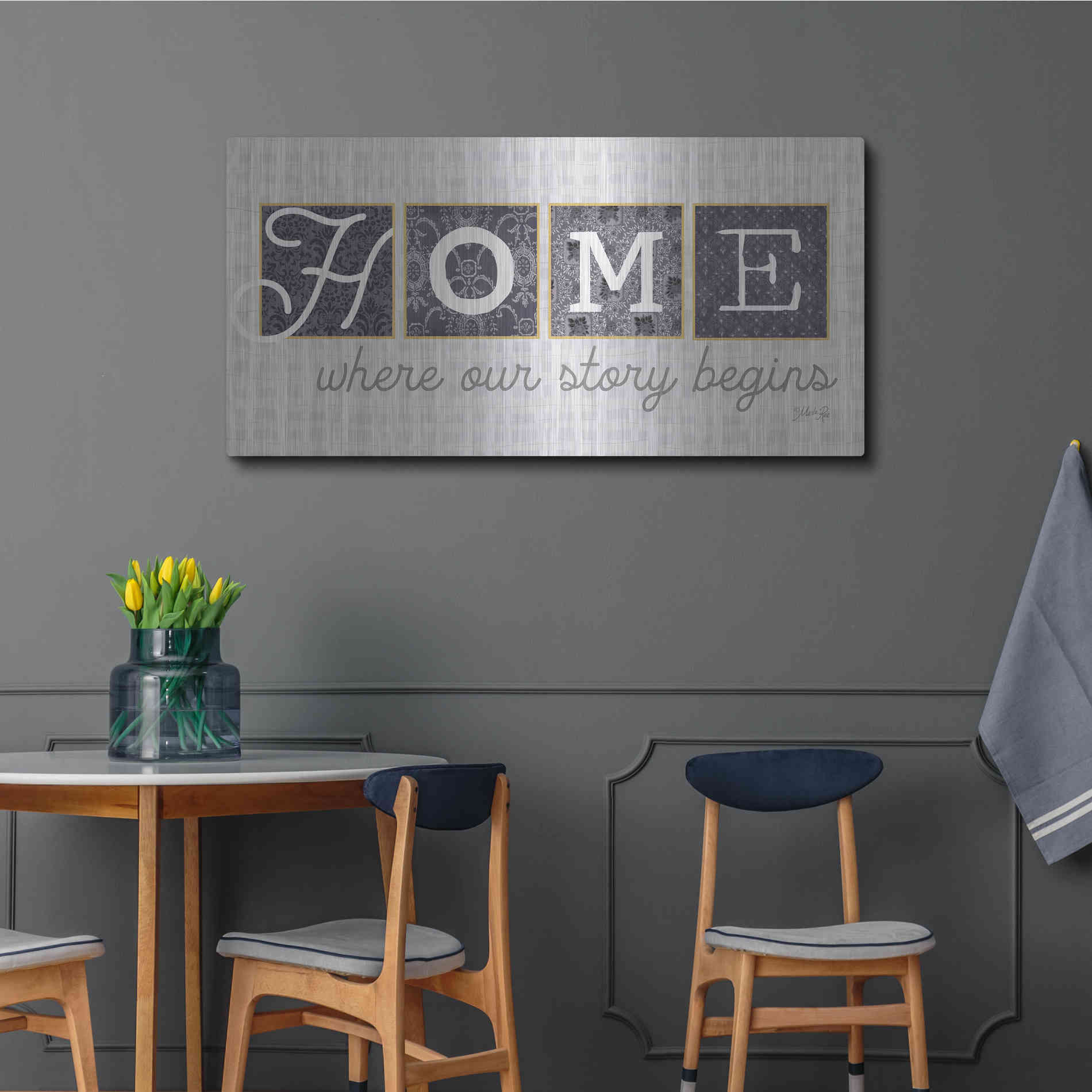 Luxe Metal Art 'Home Where Our Story Begins in Gray' by Marla Rae, Metal Wall Art,48x24