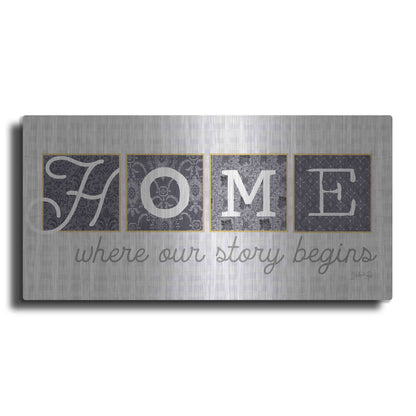 Luxe Metal Art 'Home Where Our Story Begins in Gray' by Marla Rae, Metal Wall Art