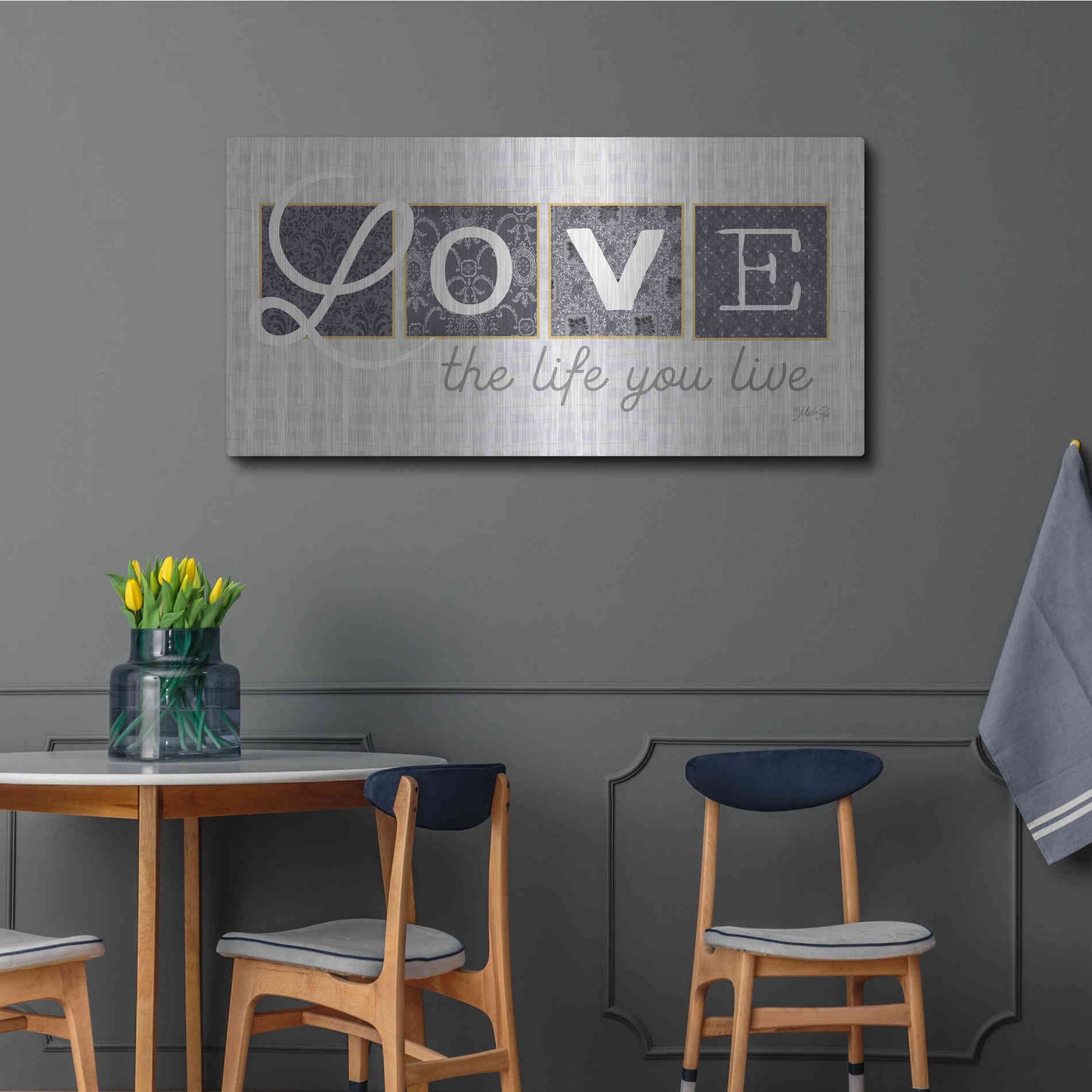 Luxe Metal Art 'Love the Life You Live in Gray' by Marla Rae, Metal Wall Art,48x24