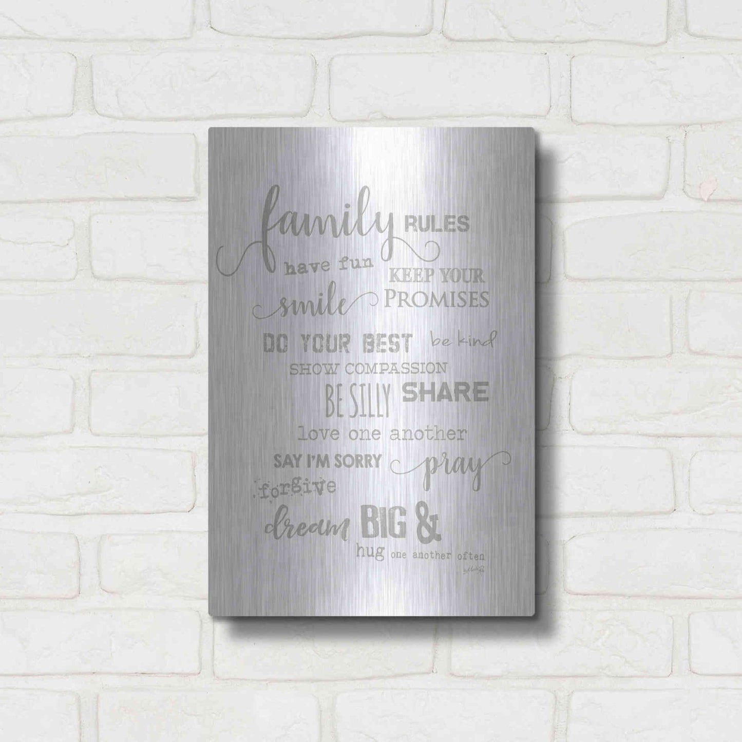 Luxe Metal Art 'Family Rules' by Marla Rae, Metal Wall Art,12x16