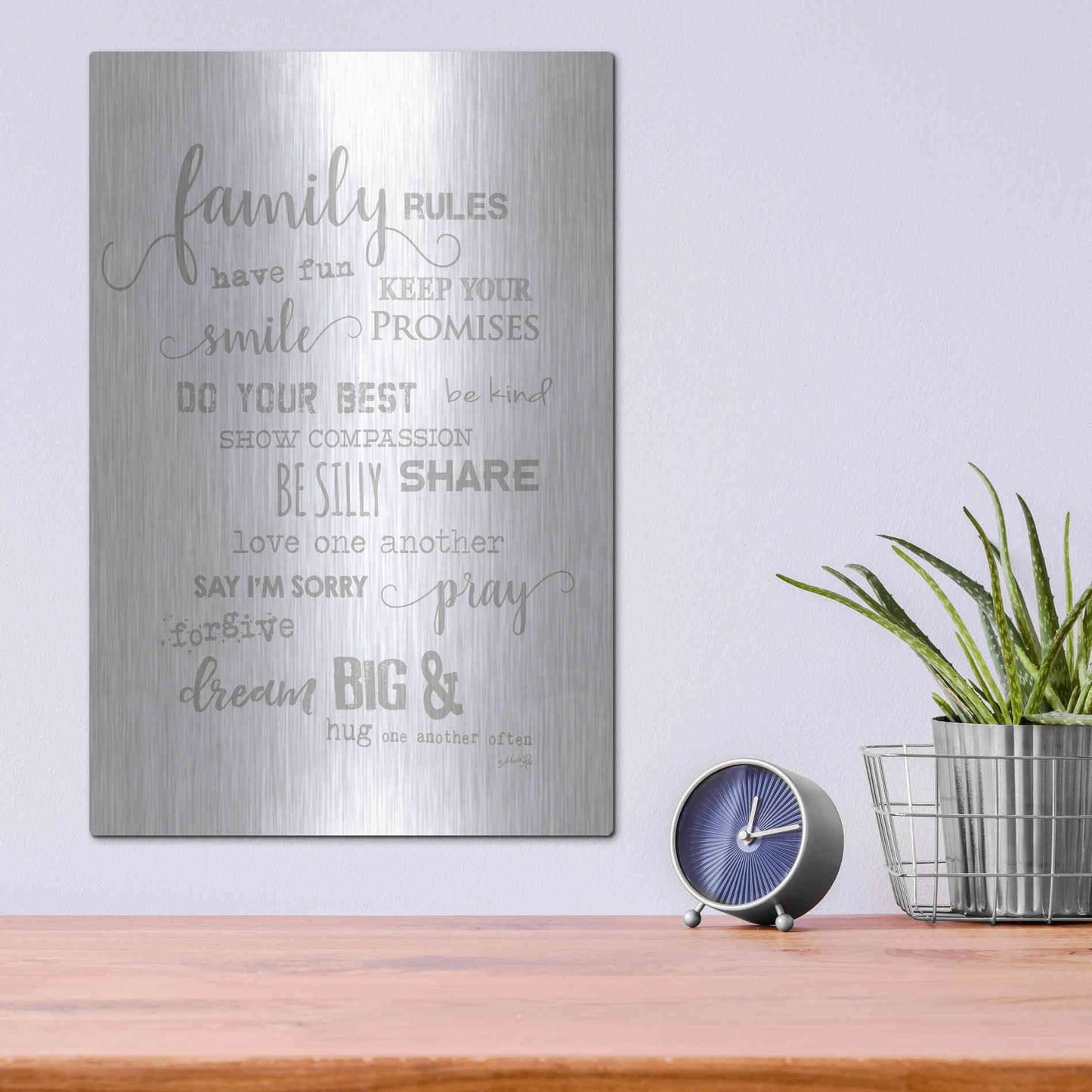 Luxe Metal Art 'Family Rules' by Marla Rae, Metal Wall Art,12x16