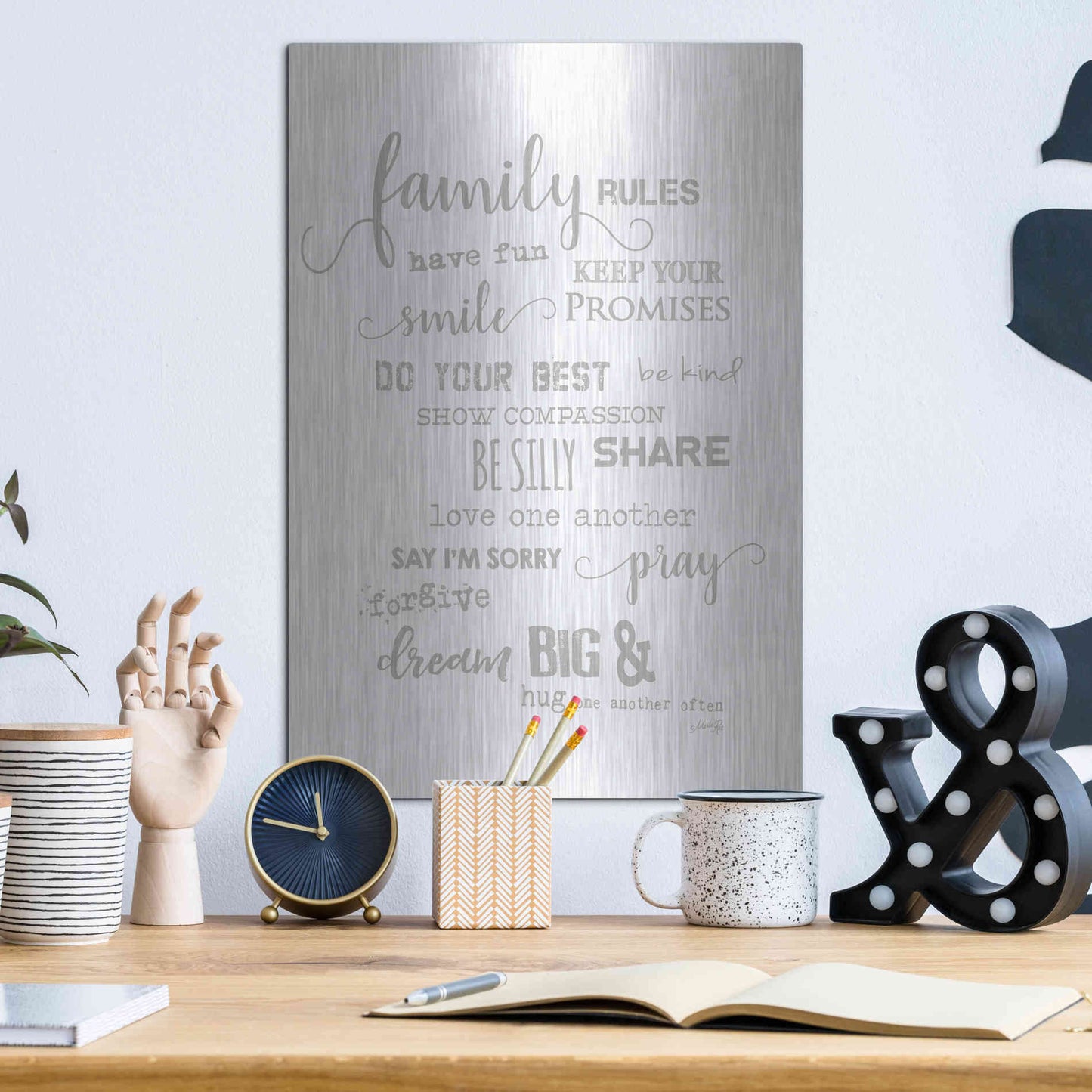 Luxe Metal Art 'Family Rules' by Marla Rae, Metal Wall Art,12x16