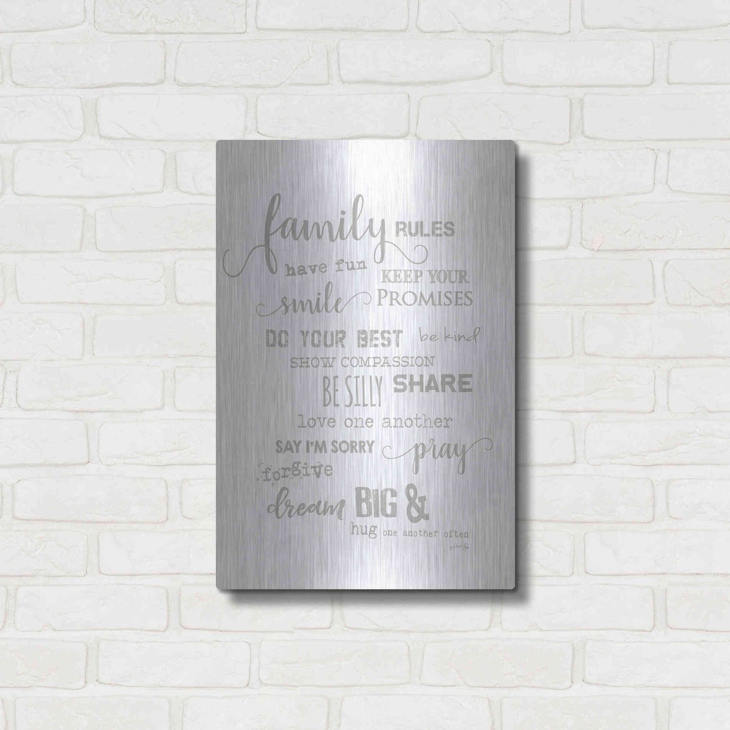 Luxe Metal Art 'Family Rules' by Marla Rae, Metal Wall Art,16x24