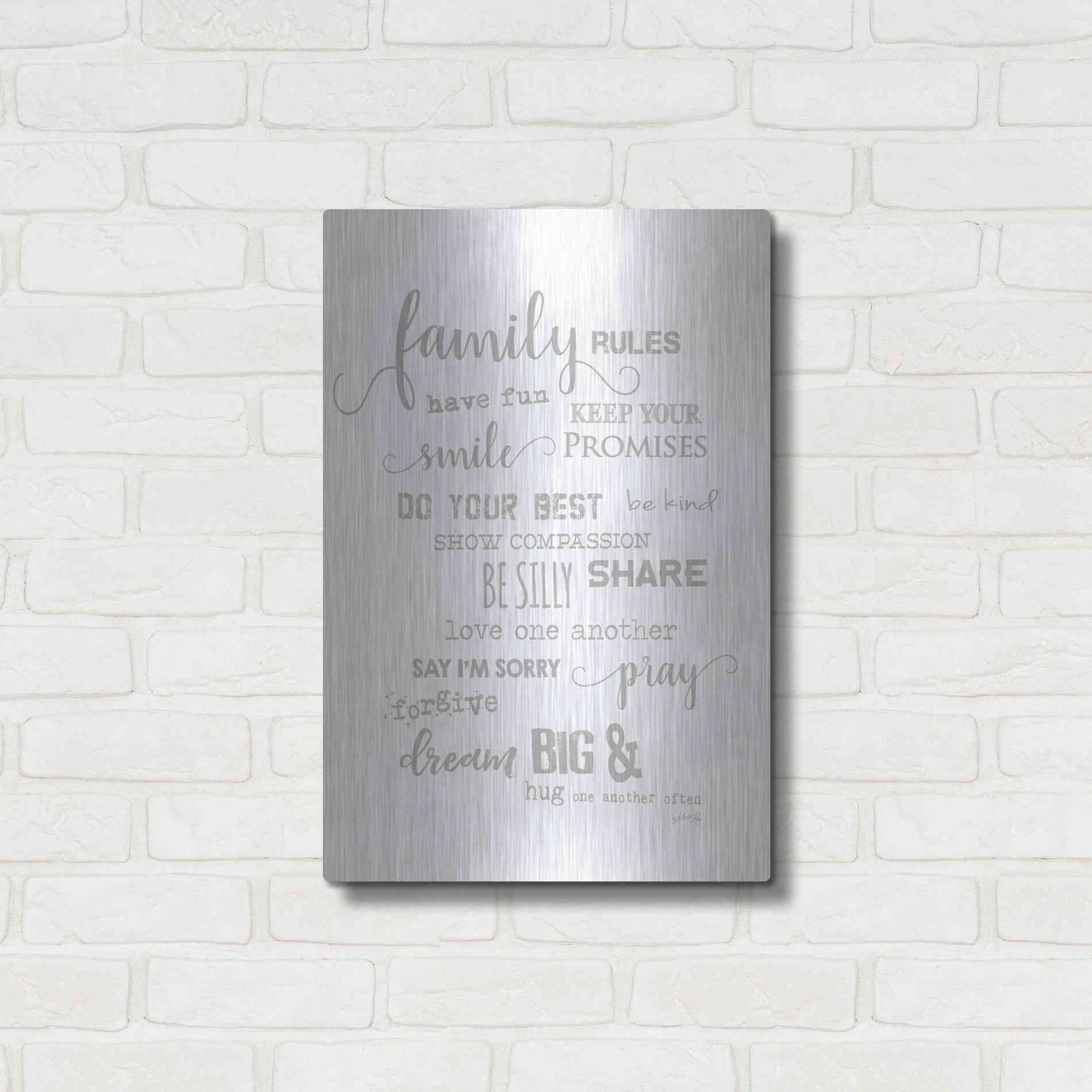 Luxe Metal Art 'Family Rules' by Marla Rae, Metal Wall Art,16x24