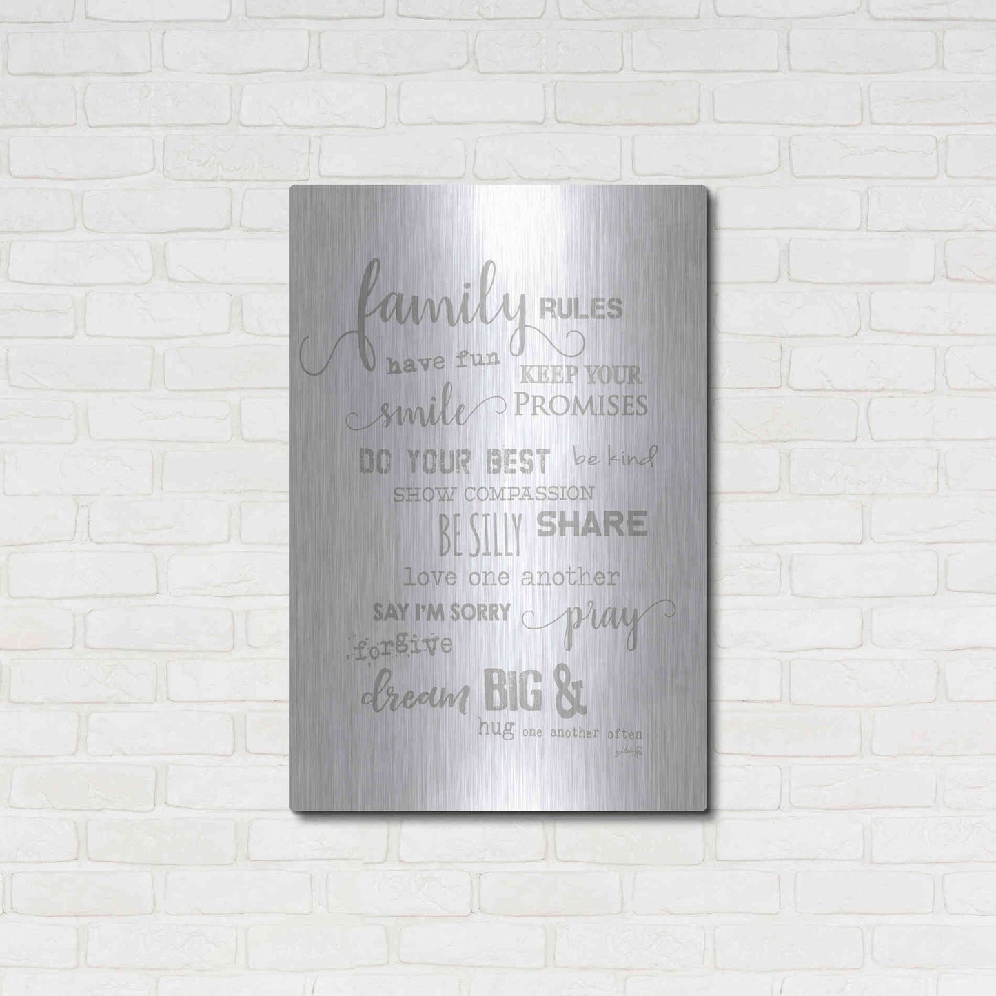 Luxe Metal Art 'Family Rules' by Marla Rae, Metal Wall Art,24x36