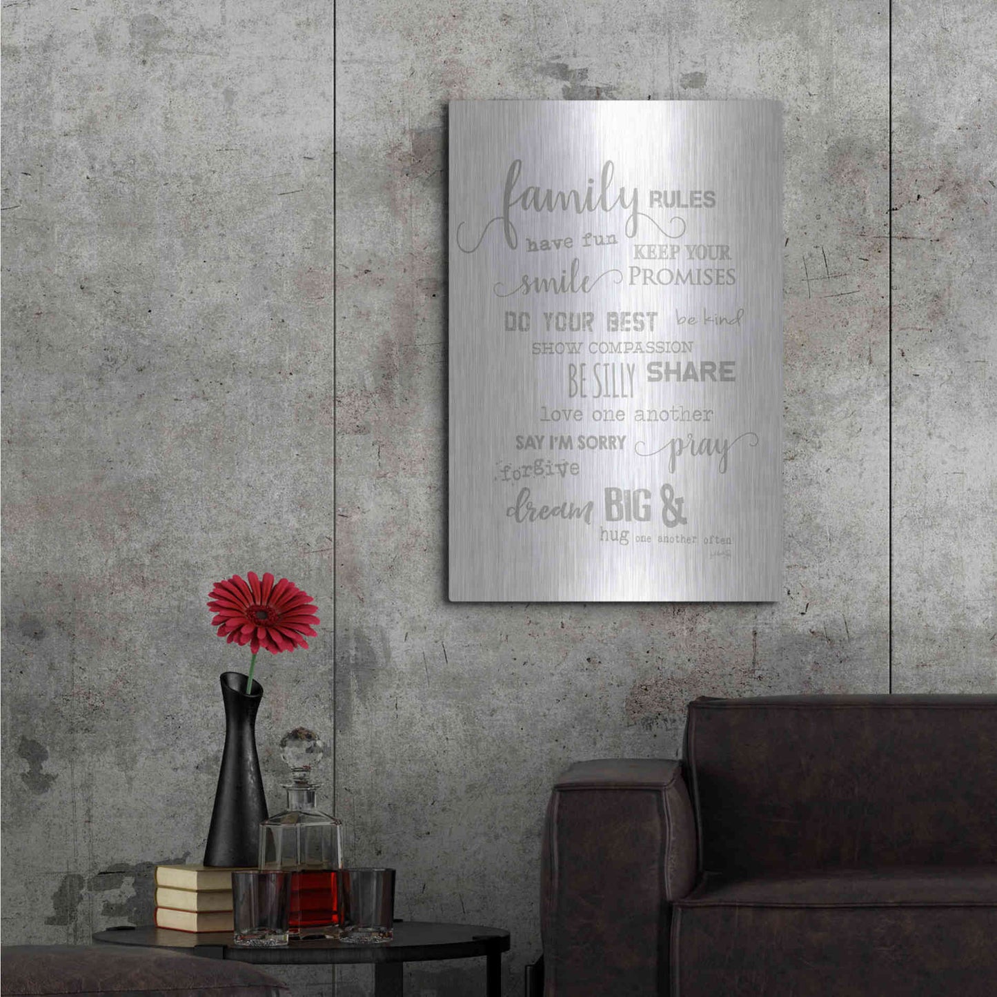 Luxe Metal Art 'Family Rules' by Marla Rae, Metal Wall Art,24x36