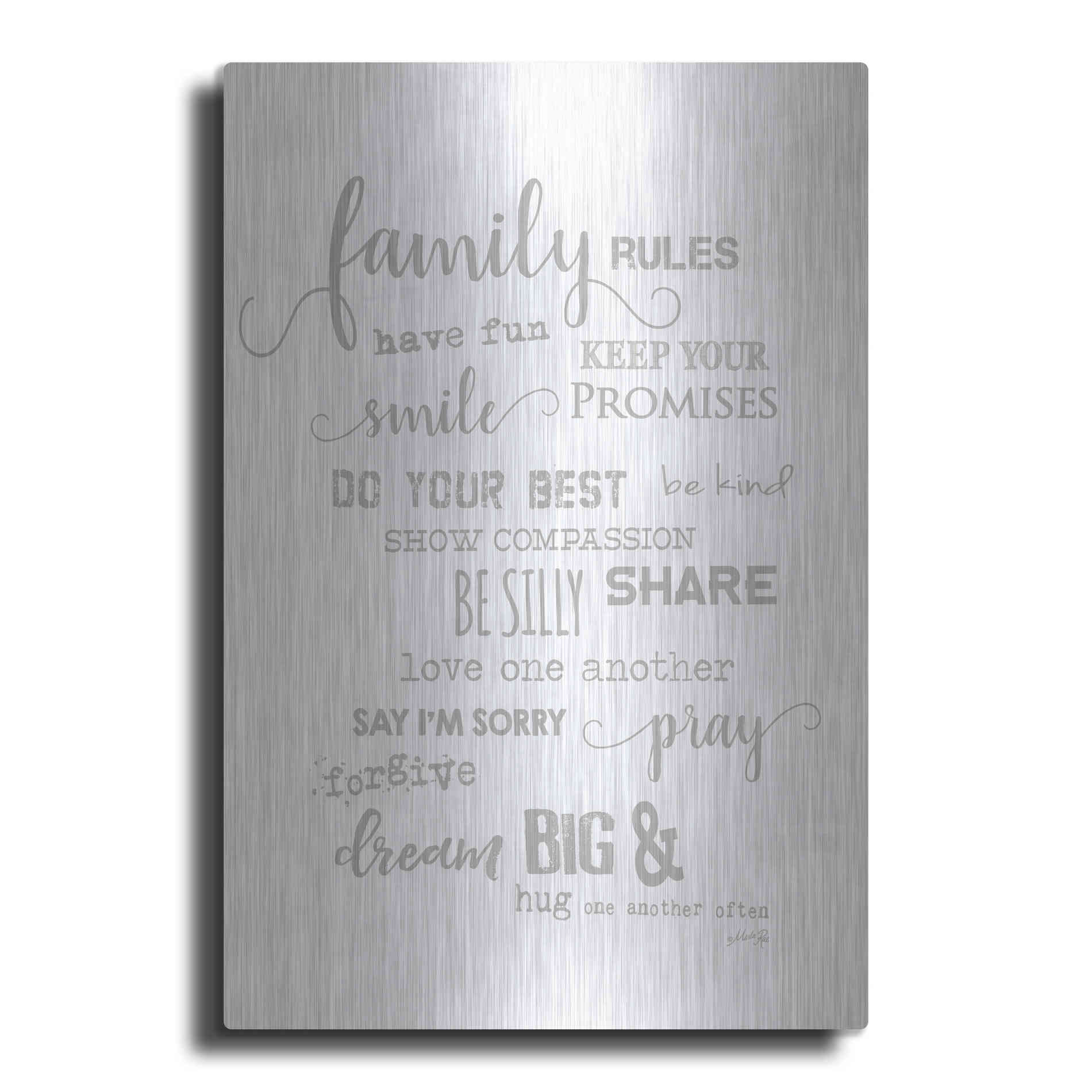 Luxe Metal Art 'Family Rules' by Marla Rae, Metal Wall Art