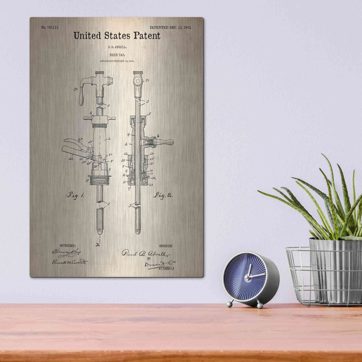 Luxe Metal Art 'Beer Tab Vintage Patent Blueprint' Metal Wall Art,12x16