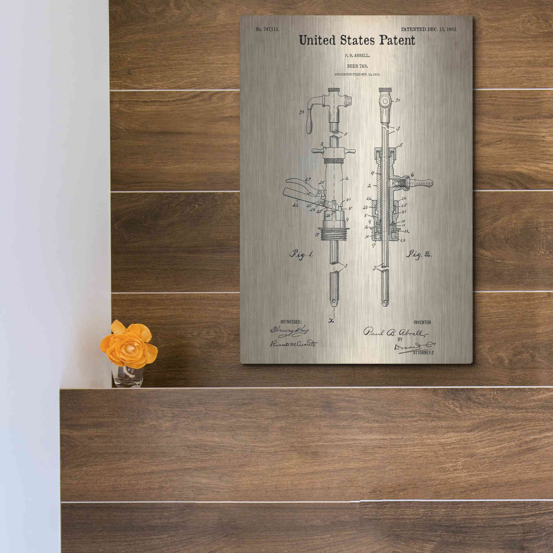 Luxe Metal Art 'Beer Tab Vintage Patent Blueprint' Metal Wall Art,12x16