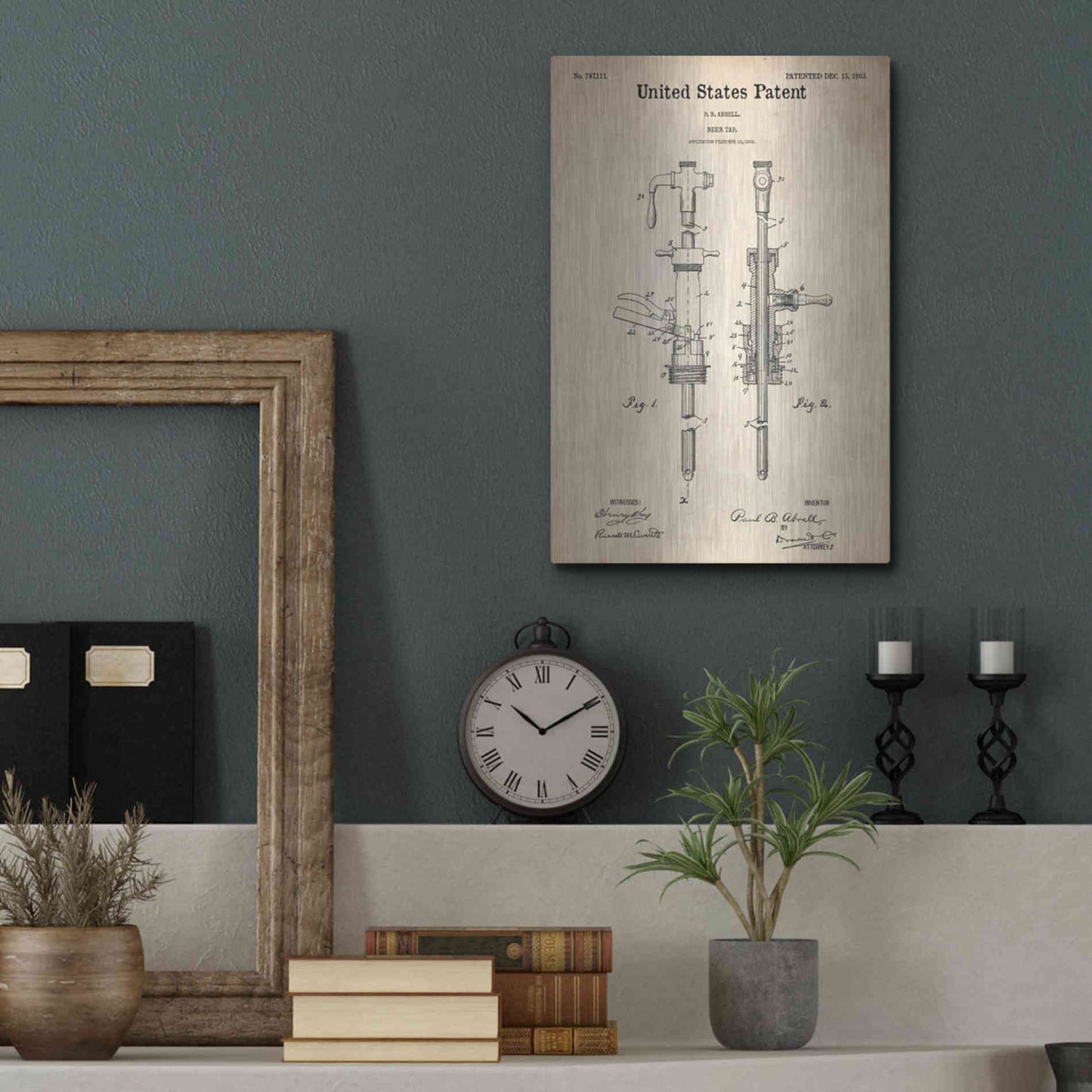 Luxe Metal Art 'Beer Tab Vintage Patent Blueprint' Metal Wall Art,12x16