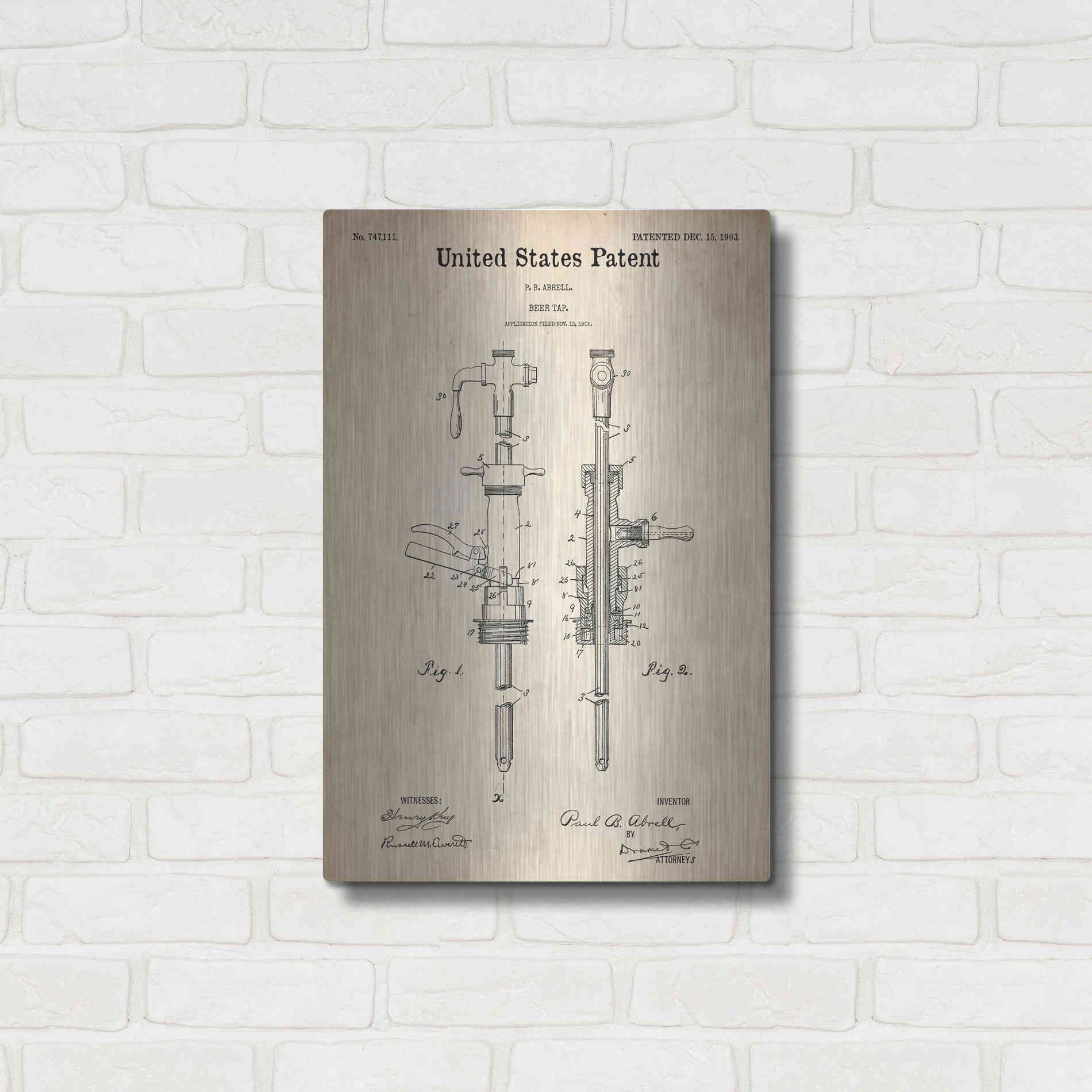 Luxe Metal Art 'Beer Tab Vintage Patent Blueprint' Metal Wall Art,16x24