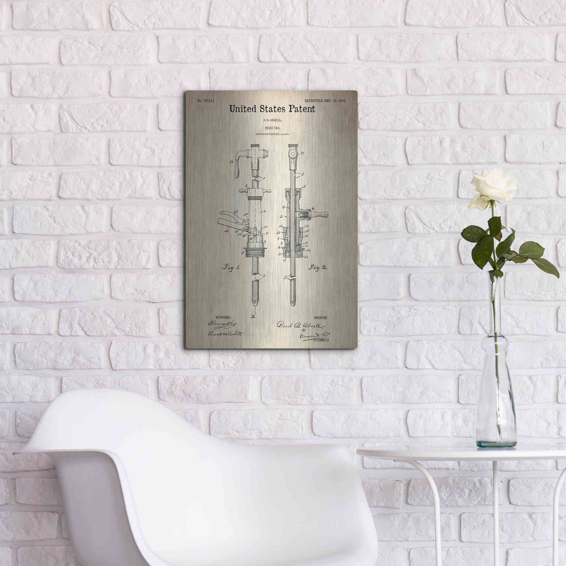 Luxe Metal Art 'Beer Tab Vintage Patent Blueprint' Metal Wall Art,16x24