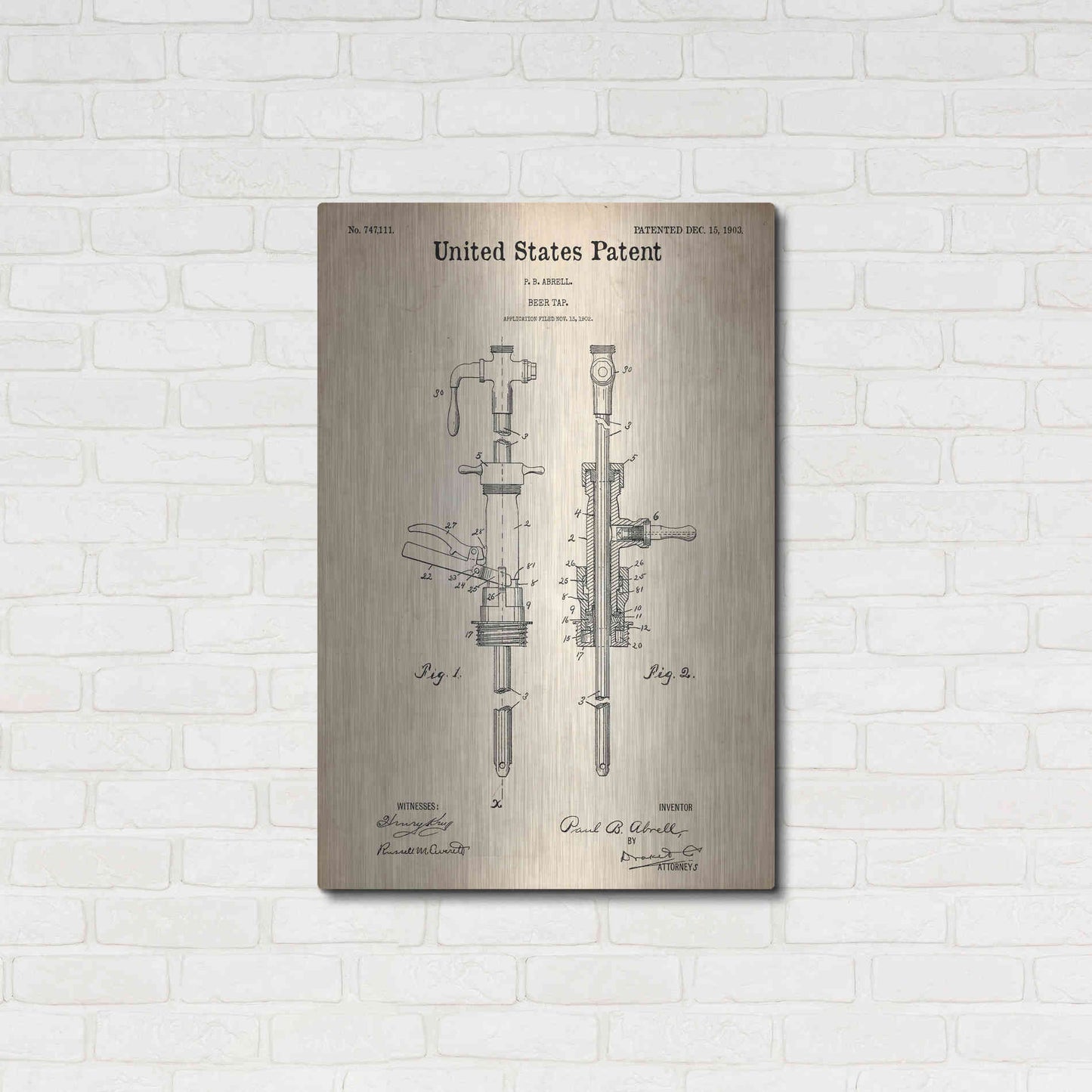 Luxe Metal Art 'Beer Tab Vintage Patent Blueprint' Metal Wall Art,24x36