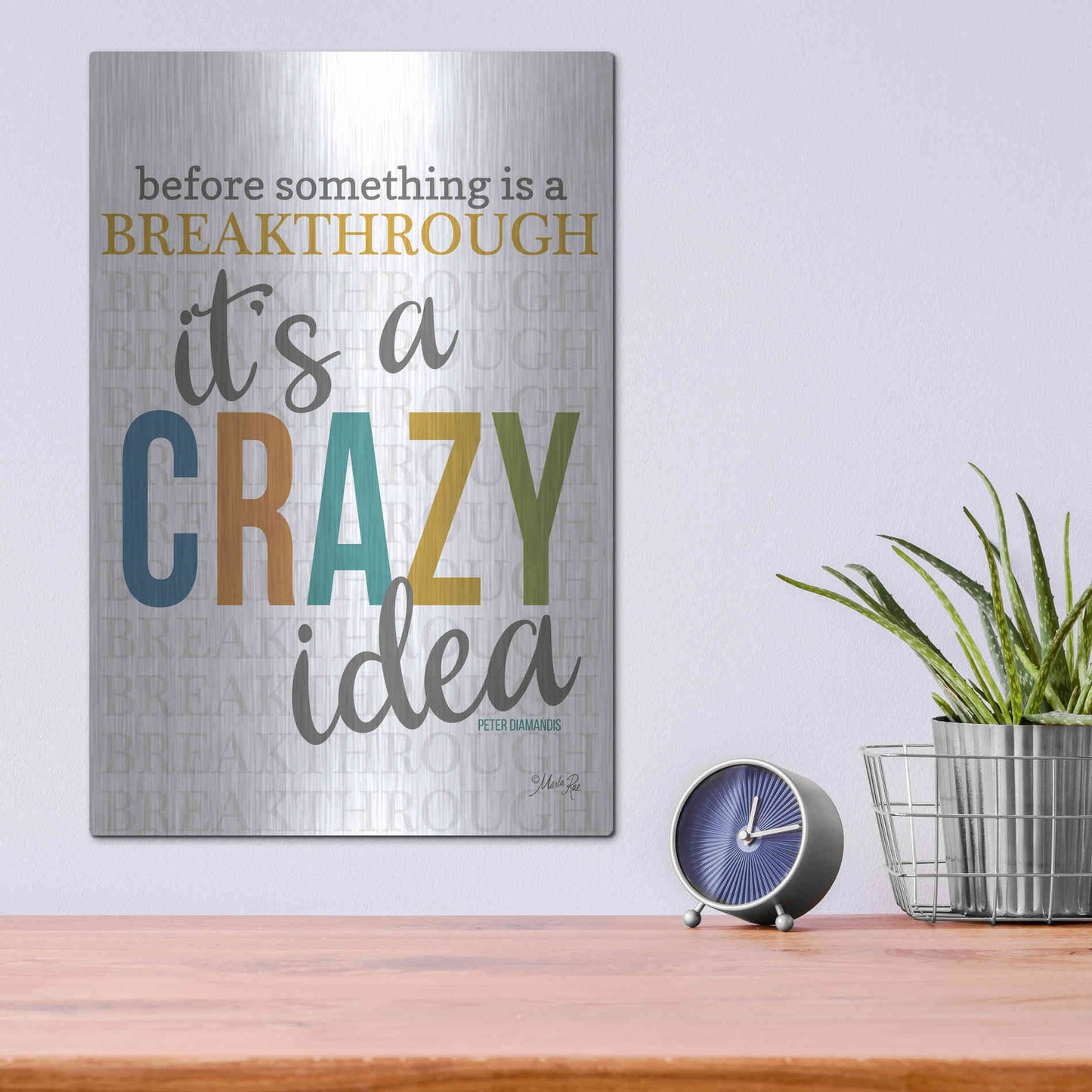 Luxe Metal Art 'Crazy Idea' by Marla Rae, Metal Wall Art,12x16