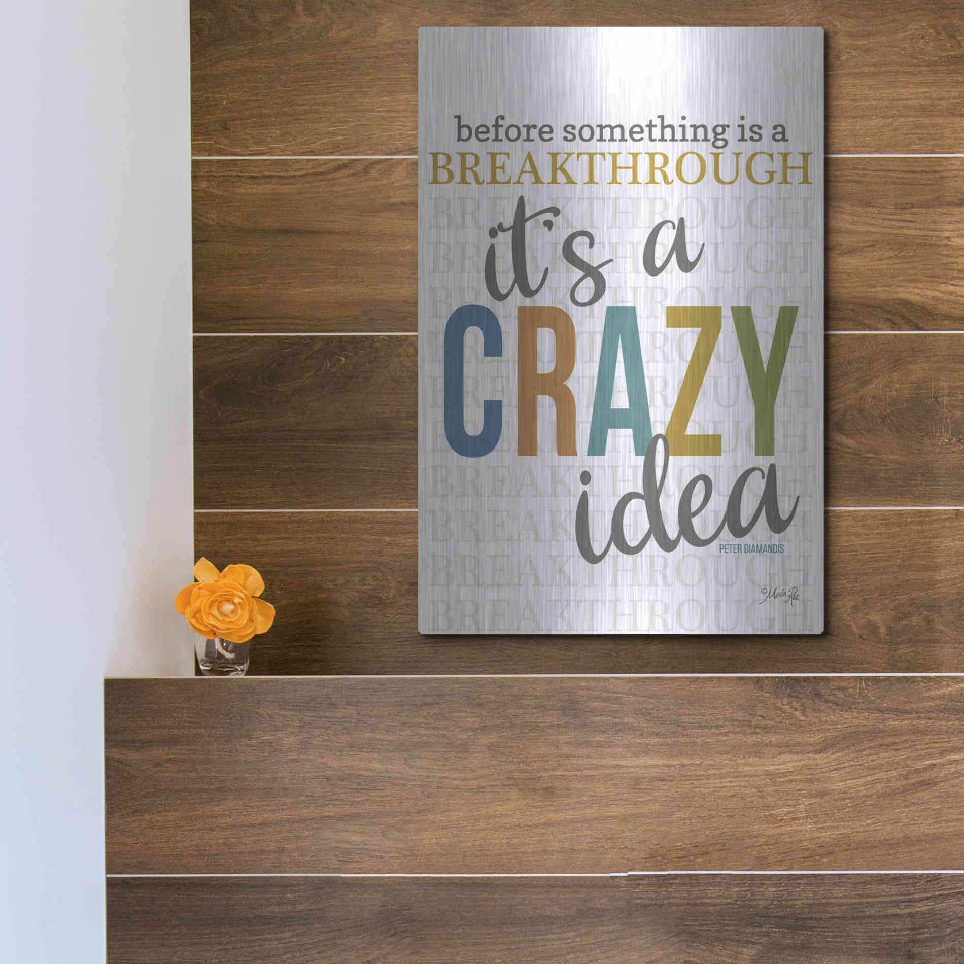 Luxe Metal Art 'Crazy Idea' by Marla Rae, Metal Wall Art,12x16