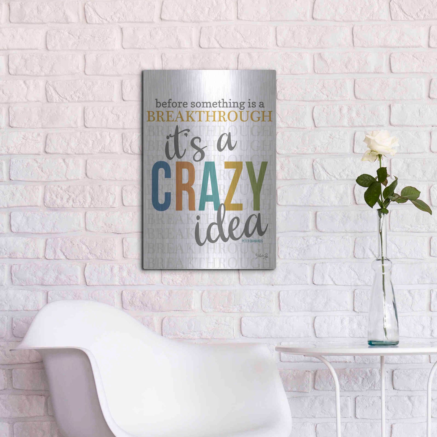 Luxe Metal Art 'Crazy Idea' by Marla Rae, Metal Wall Art,16x24