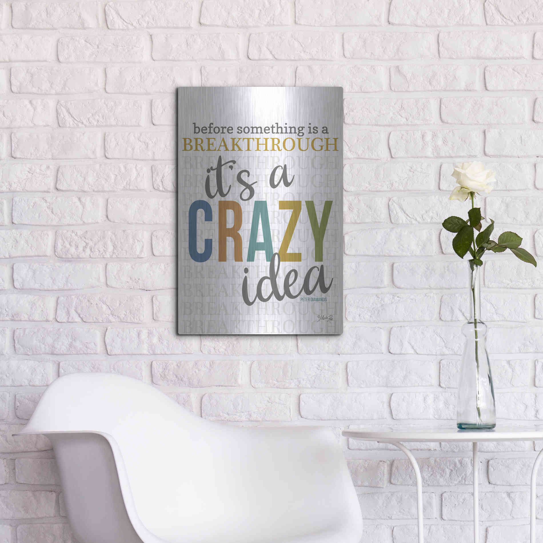 Luxe Metal Art 'Crazy Idea' by Marla Rae, Metal Wall Art,16x24